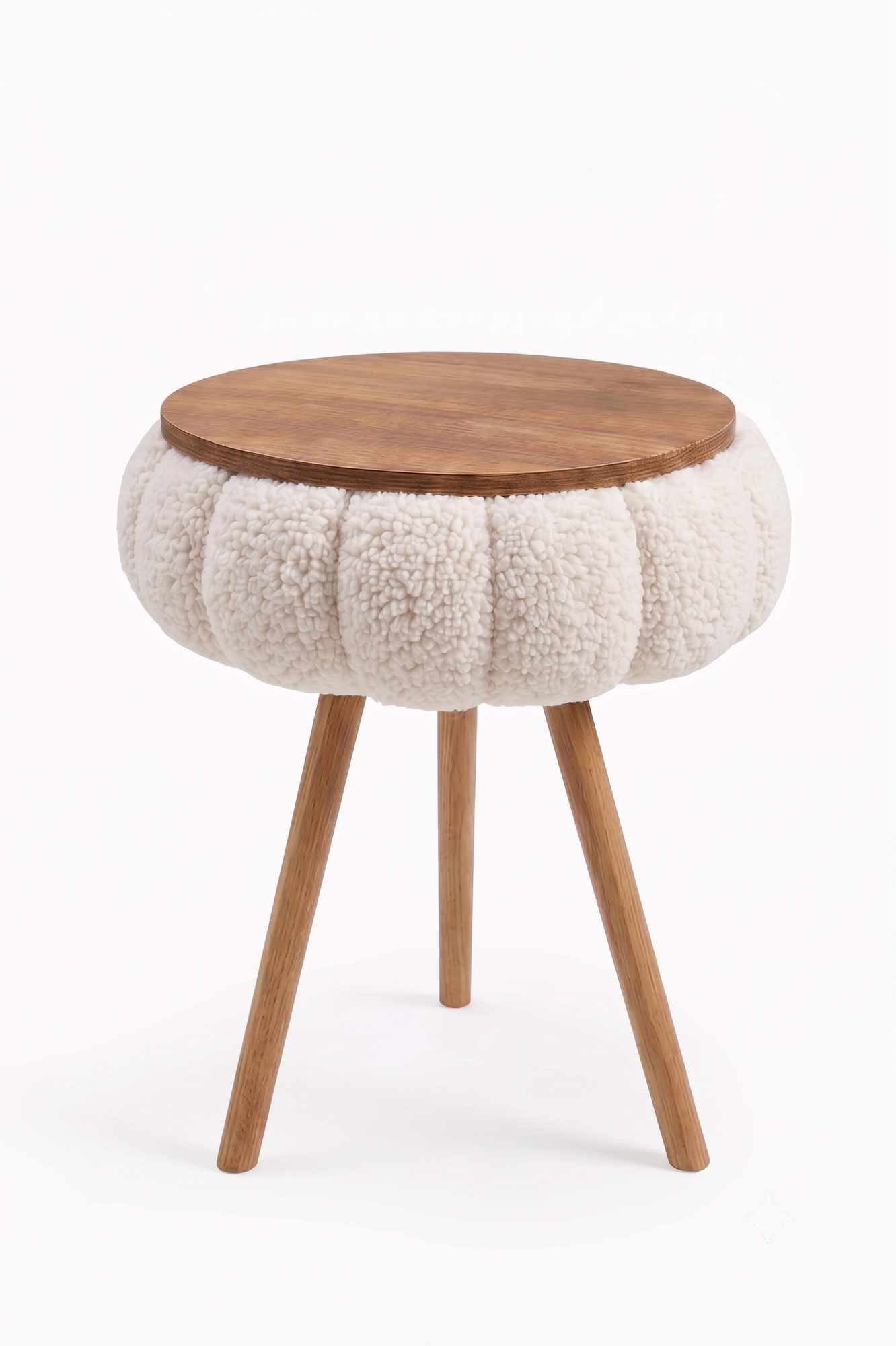 Skye Decor Beistelltisch Snug Japandi (1-St), Teddy-Optik mit Buchenholzbeinen