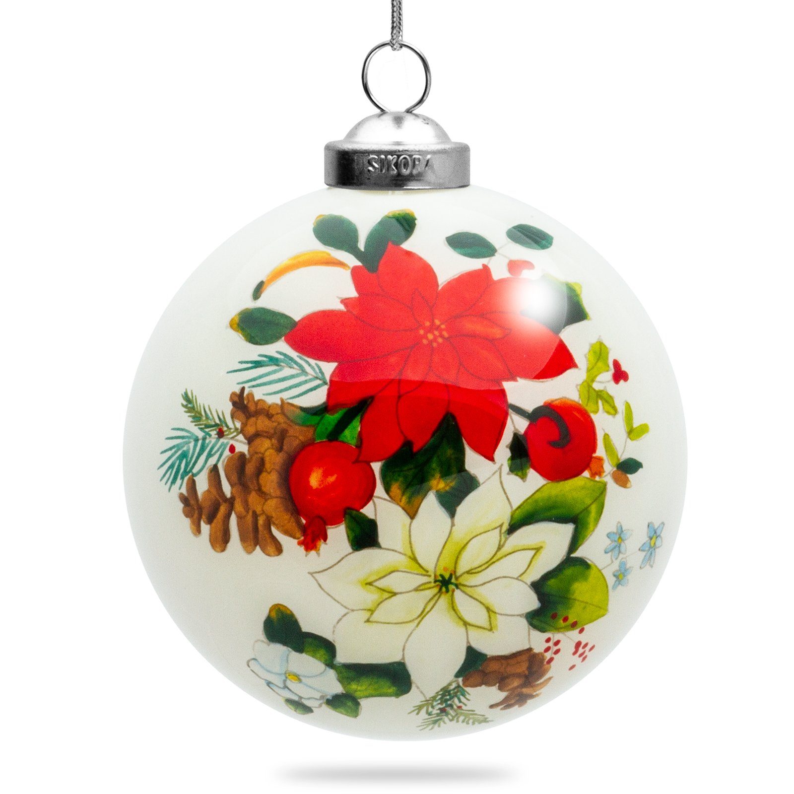SIKORA Christbaumschmuck SIKORA K08-31 Weihnachtsstern Blüten Glaskugel Weihnachtskugel Innenglasmalerei D: 7,5 cm