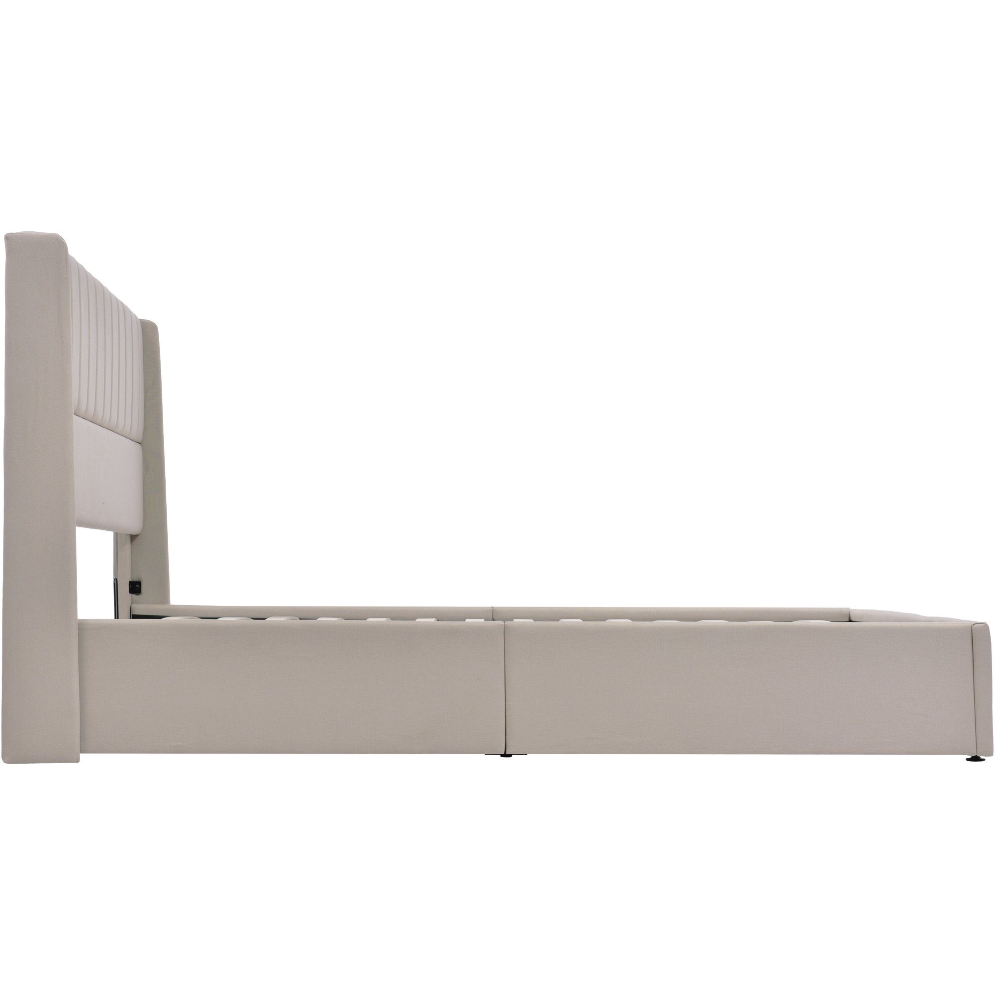 Boxspringbett (Funktionsbett Stauraumbett mit Bettkasten und Lattenrost), Polsterbett Hydraulisches Bett 160x200 cm, Lattenrost aus Holz, Leinen