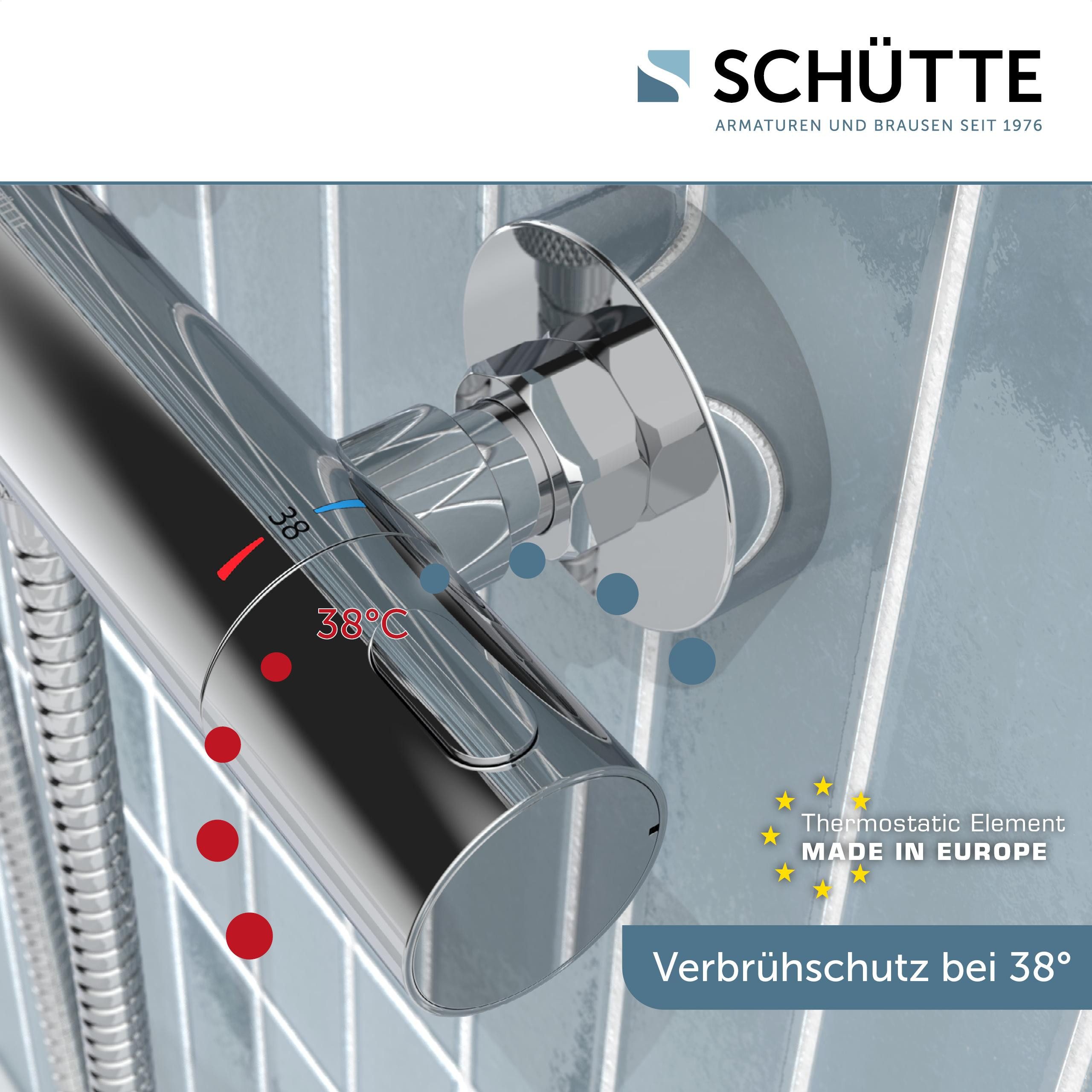 Schütte Brausethermostat MONZA chrom Verbrühschutz bei 38 °C, keramisches Ventiloberteil, auswechselbar