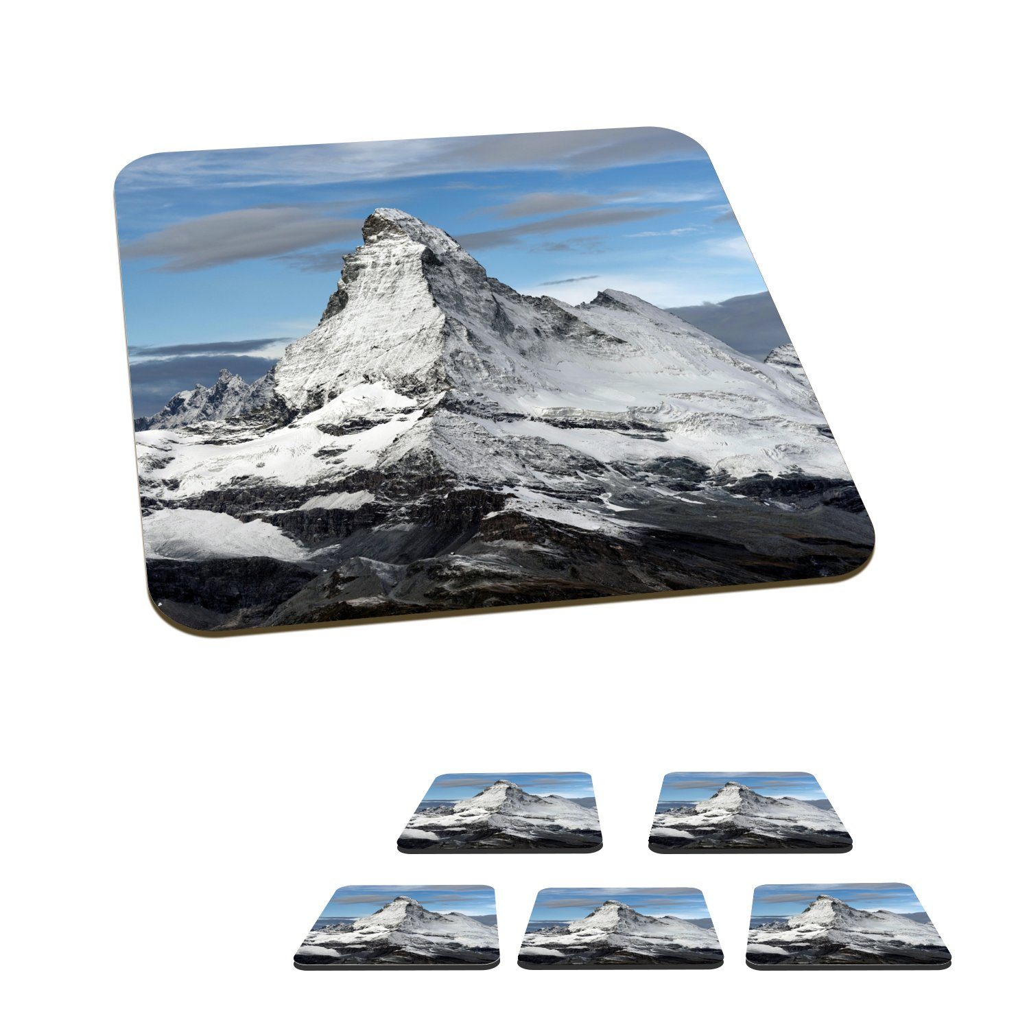 MuchoWow Glasuntersetzer Wolken über Schweiz, Tischuntersetzer, 6-tlg., Zubehör in der Gläser, Untersetzer, Matterhorn Tasse dem Glasuntersetzer, Korkuntersetzer, für