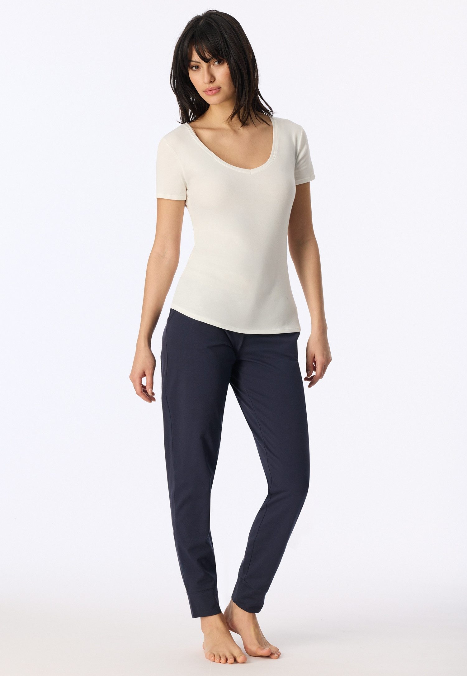 Schiesser T-Shirt Naturschönheit mit V-Ausschnitt, kurzem Arm, Feinripp-Qualität