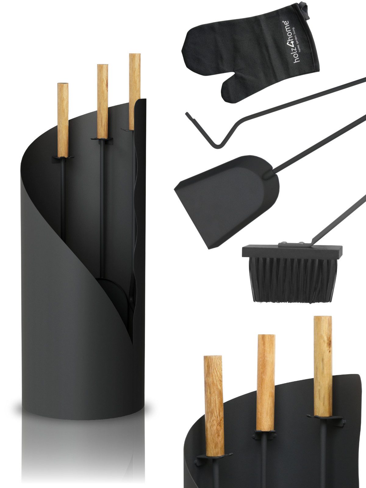 holz4home® Kamingarnitur Kaminbesteck 5-tlg. Grauschwarz mit Holzgriff inkl günstig online kaufen