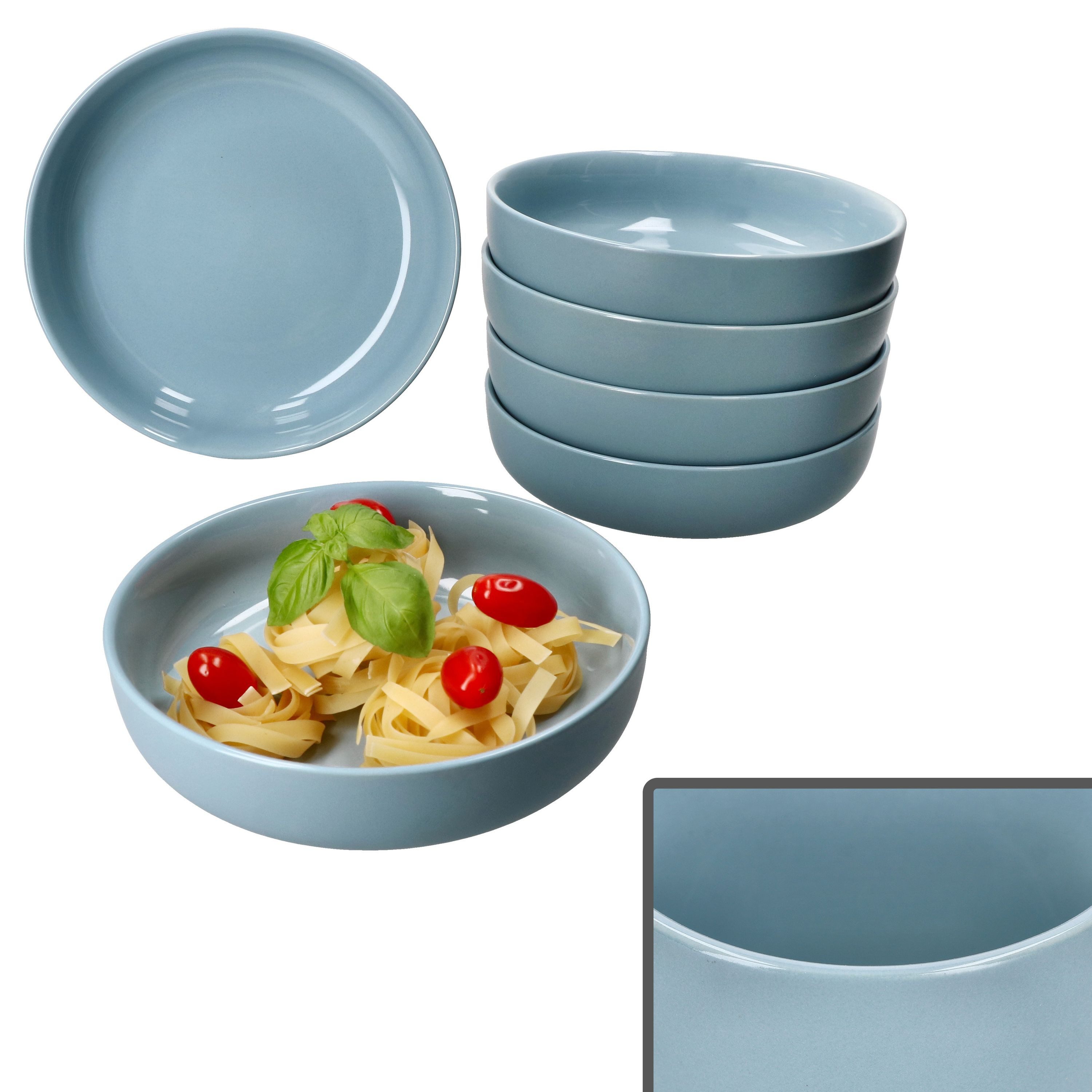 Ritzenhoff & Breker Suppenteller Ritzenhoff 6x Jasper Suppenteller 610ml Graublau Steingut tiefe Teller