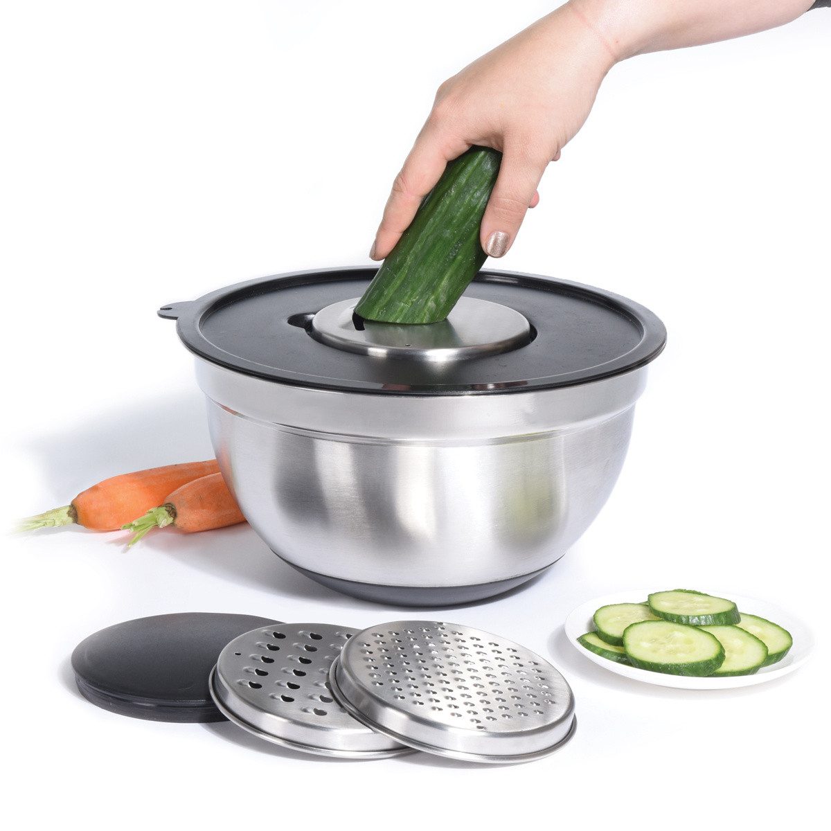 Excellent Houseware Schale Schale aus Edelstahl mit Reibenset, Ø 27 cm, Edelstahl