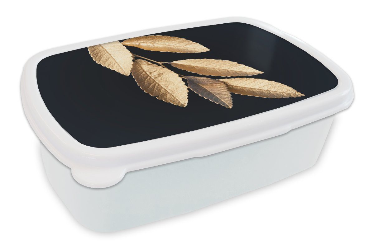 MuchoWow Lunchbox Luxus und - Kinder - - für Erwachsene, Schwarz und Jungs für Gold weiß Pflanzen, Kunststoff, Brotbox Mädchen Blätter Brotdose, - (2-tlg)