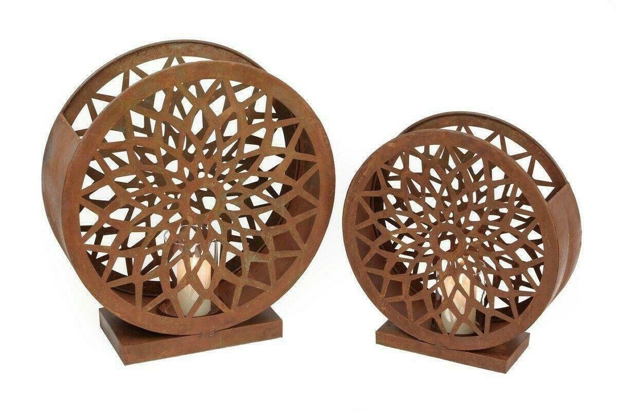 Home-trends24.de Bodenwindlicht Windlicht Orient rund 2 x Kerzenhalter Laterne Rostoptik Garten