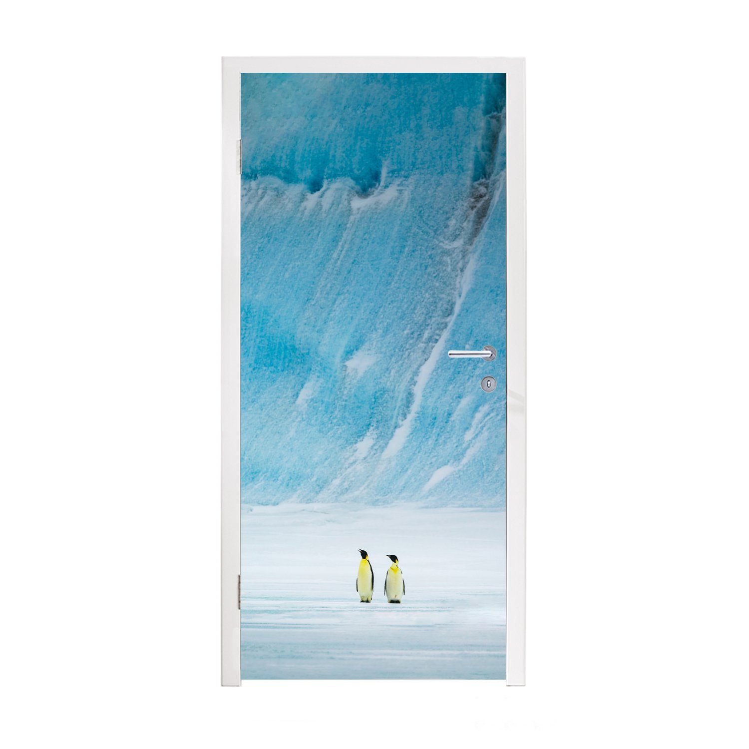 MuchoWow Türtapete Zwei Kaiserpinguine vor einem Eisberg, Matt, bedruckt, (1 St), Fototapete für Tür, Türaufkleber, 75x205 cm