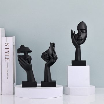HYTIREBY Skulptur Schwarze Heimdekoration Akzentkunst Frau Gesicht Statue (3 St), für modernes Zuhause Wohnzimmer Bücherregal Schreibtisch Dekor