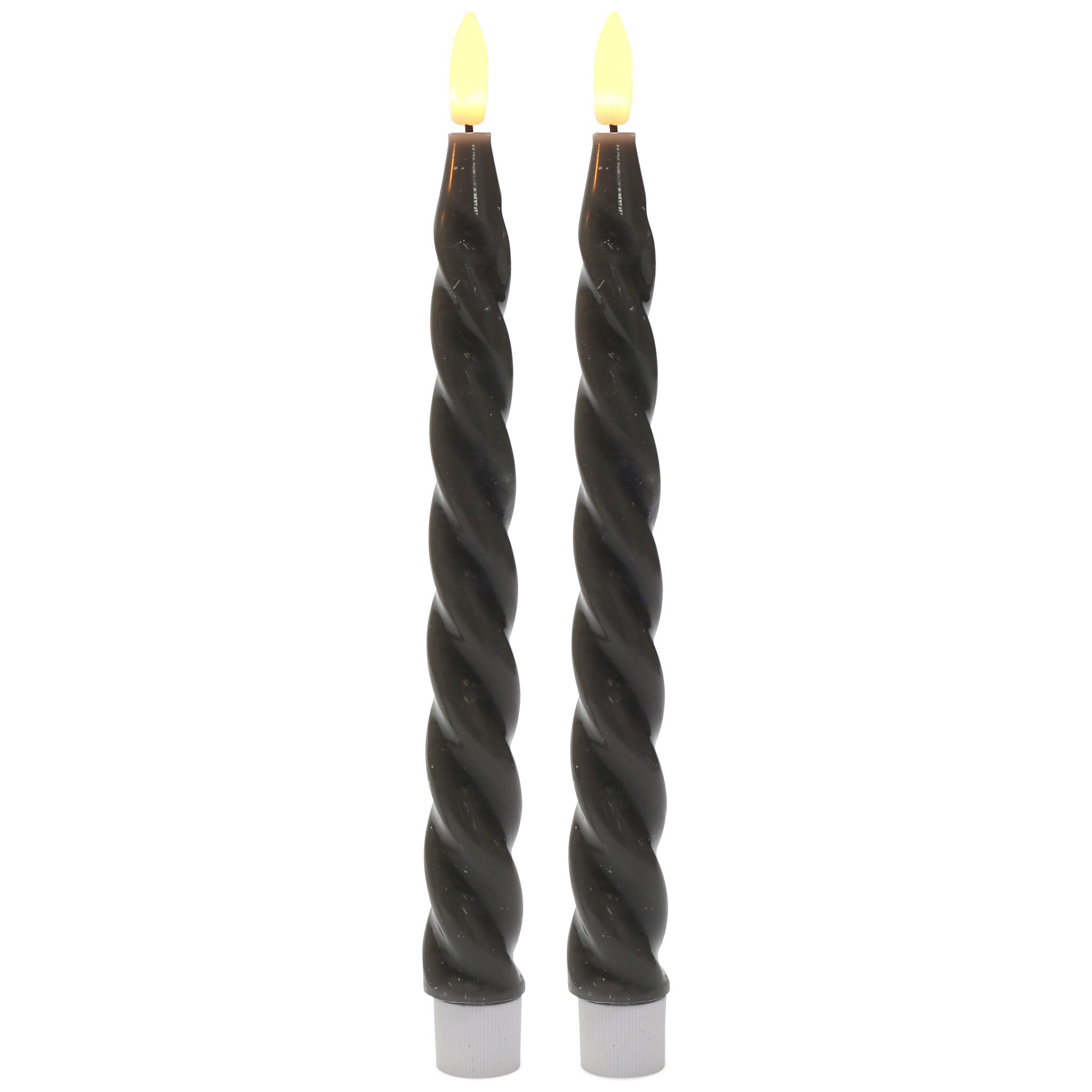 matches21 HOME & HOBBY LED-Kerze LED Stabkerzen Schwarz im 2er Set, in Ø 2,2 x 22 cm gedreht (2-tlg), Flammenlose. batteriebetriebene Echtwachskerzen mit Timerfunktion