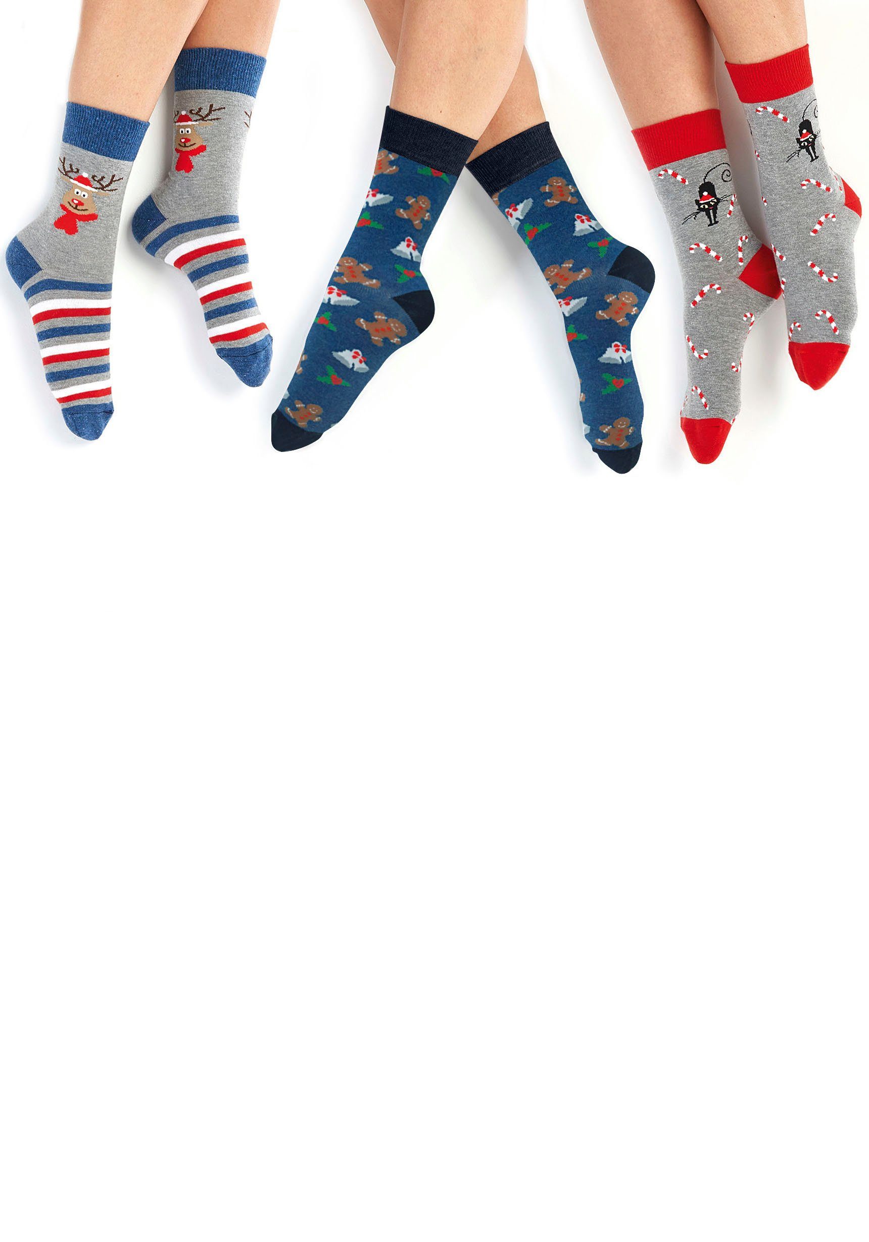 H.I.S Socken mit Weihnachts-Design jeans-grau-rot-gemustert (3-Paar)