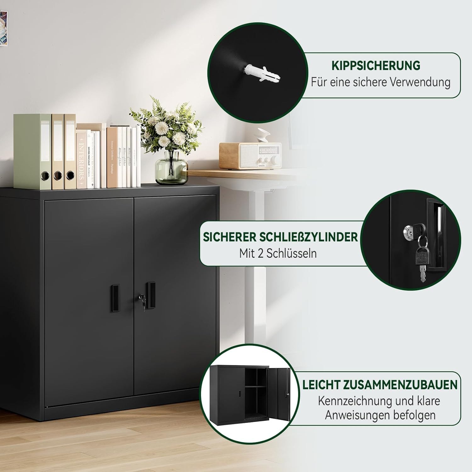 Woltu Aktenschrank (1-St) abschließbar, Ordnerschrank mit Schloss, Büroschrank Metall – Bild 5 von 5