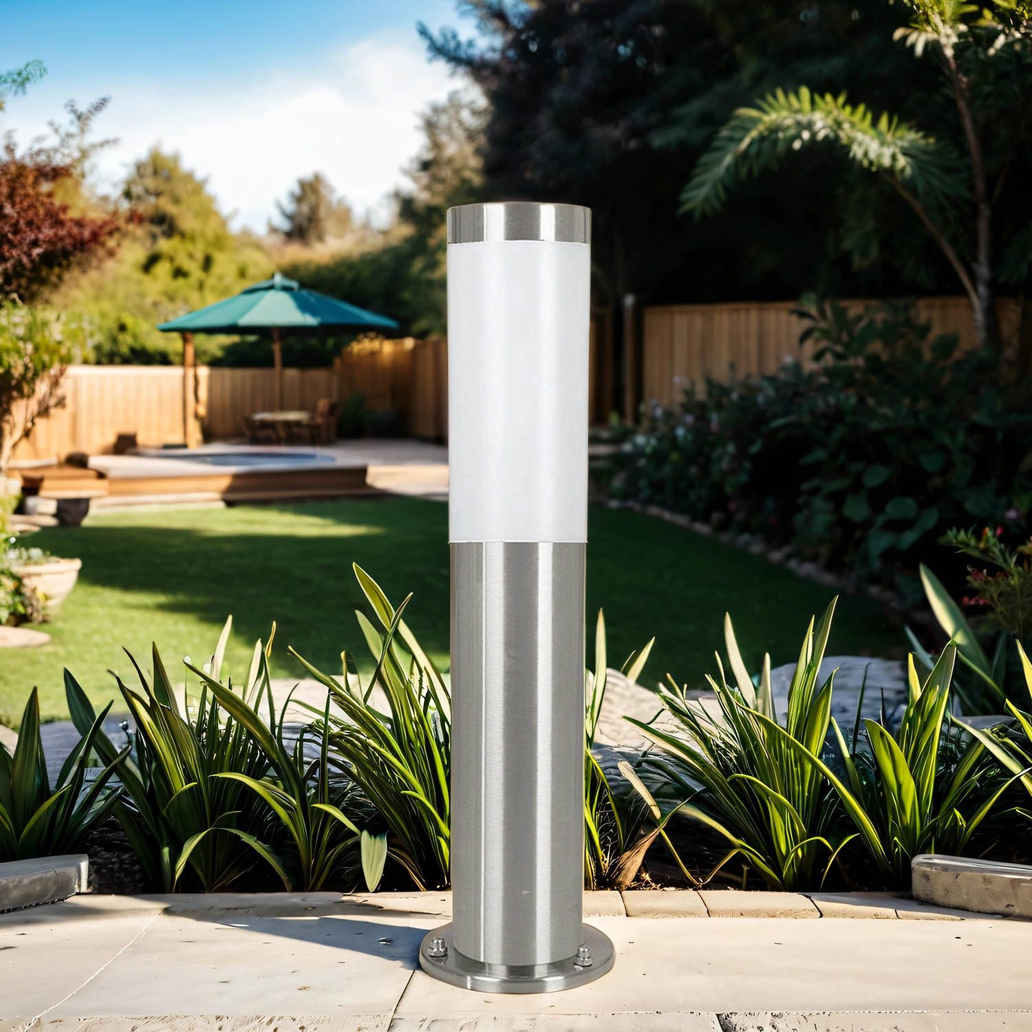 Licht-Erlebnisse Pollerleuchte INOX TORCH, ohne Leuchtmittel, Pollerleuchte außen Garten Outdoor Wegeleuchte