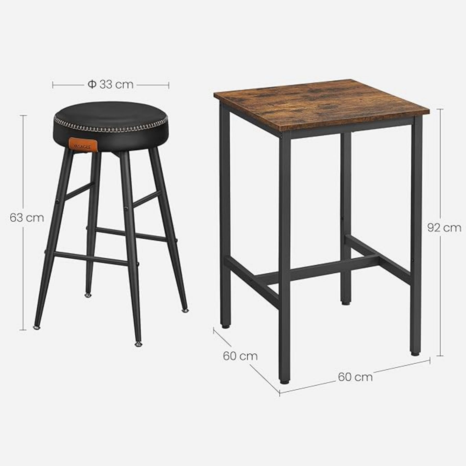 VASAGLE Bartisch, Bartisch mit 2 Barhockern Set, Metallgestell, einfache Mo günstig online kaufen