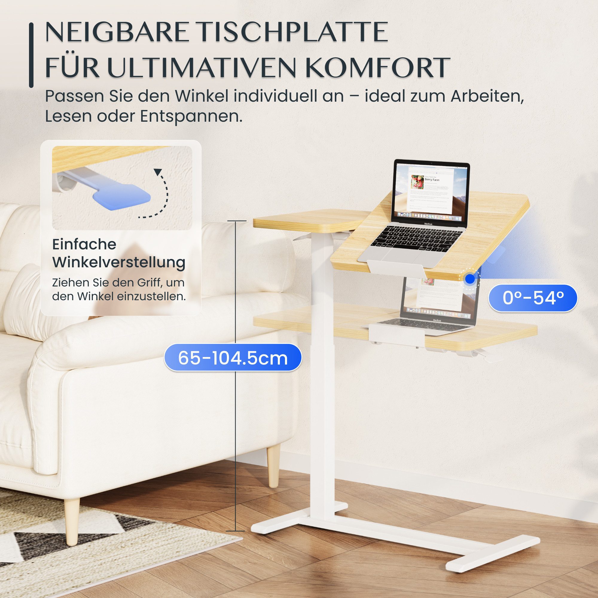 FLEXISPOT Beistelltisch Höhenverstellbar Betttisch, Laptoptisch (C-Form, ideal für Sofa, Bett & Lesestunden, mit stufenloser Höhenverstellung), mit neigbarer Ti – Bild 4 von 5