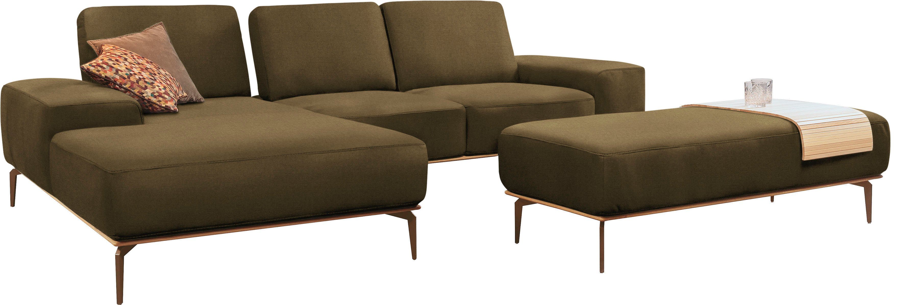 W.SCHILLIG Ecksofa run, Designsofa mit tollem Sitzkomfort, bequem, L-Form, mit Holzsockel, Füße in Bronze pulverbeschichtet, Breite 279 cm
