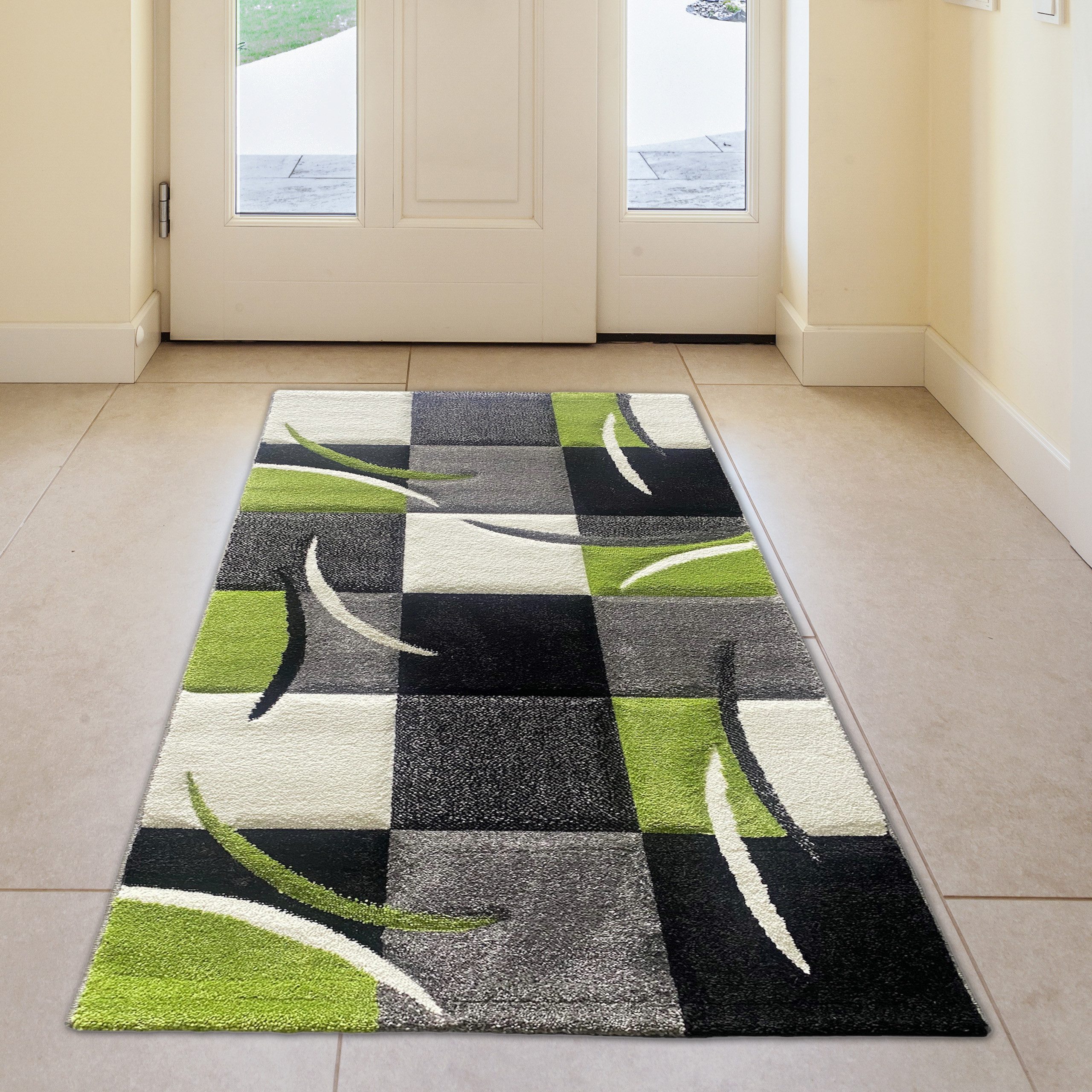 TeppichHome24 Teppich Designer Teppich mit Konturenschnitt Karo Muster Grün günstig online kaufen