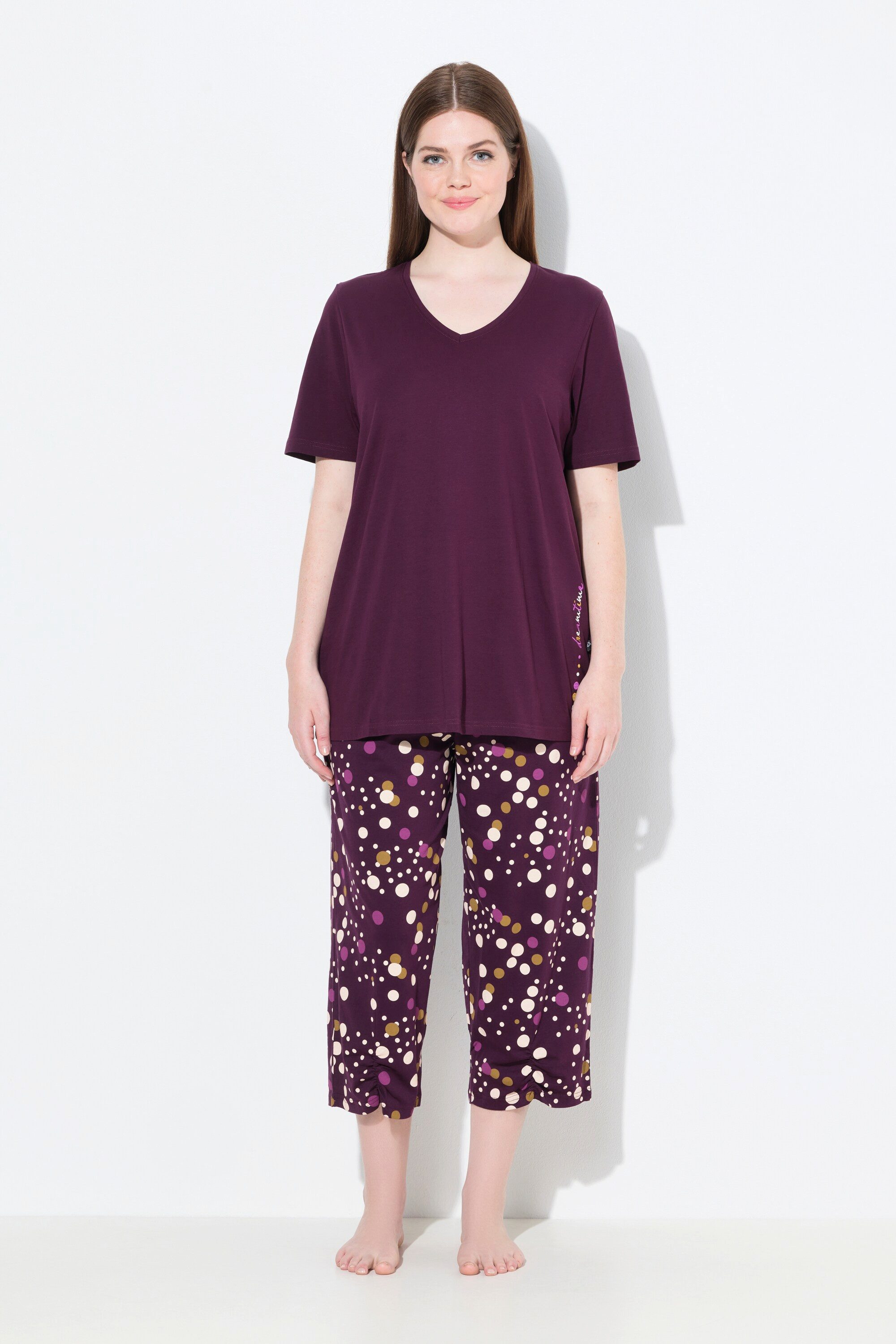 Ulla Popken Pyjama Pyjama Punkte V-Ausschnitt günstig online kaufen