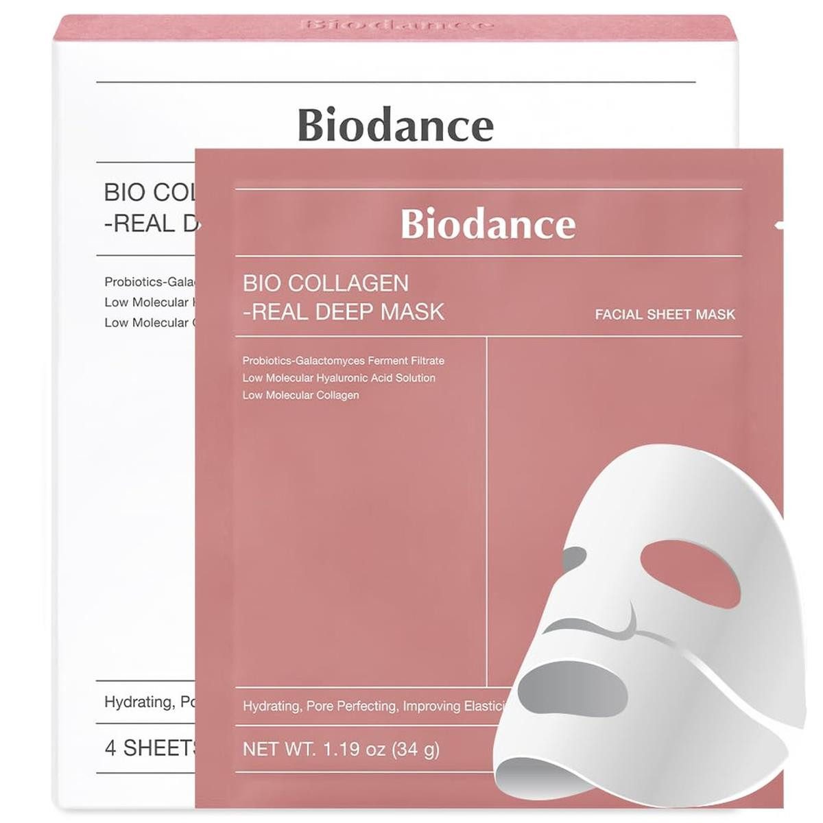 Gesichtsmasken-Set Biodance Bio Collagen Real Deep Mask (4x 34g)136g für Feuchtigkeit