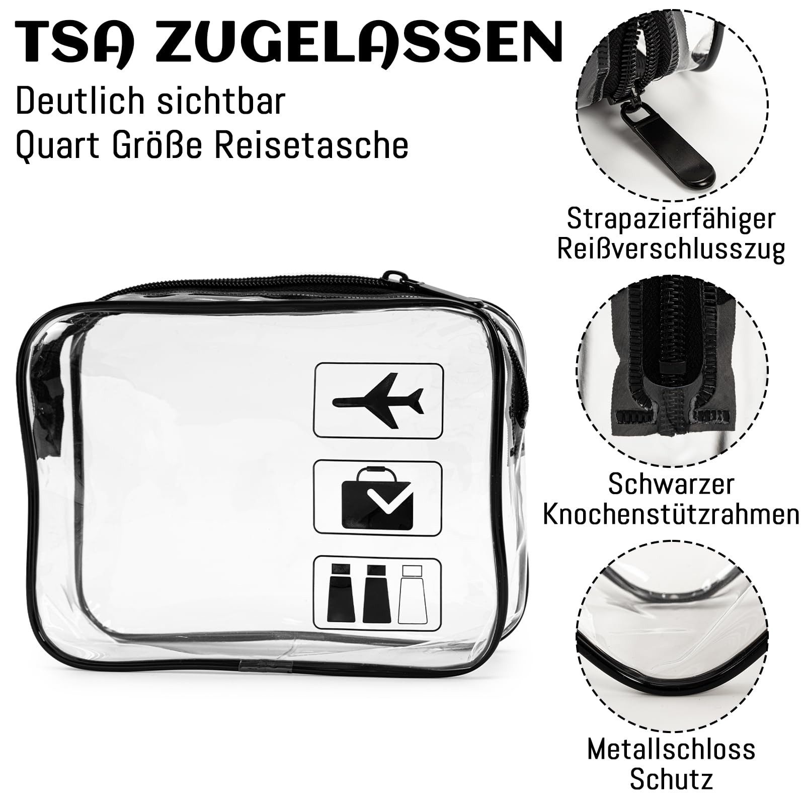 FOUORTUNATE-BEE Kulturbeutel 1 Liter Beutel Flugzeug Handgepäck (3 Stück) ( günstig online kaufen