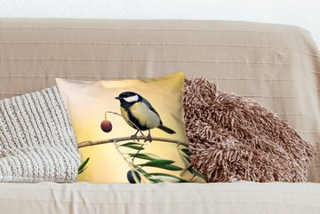 MuchoWow Dekokissen Vogel auf einem Zweig mit einer Beere, Zierkissen mit Füllung für Wohzimmer, Schlafzimmer, Deko, Sofakissen