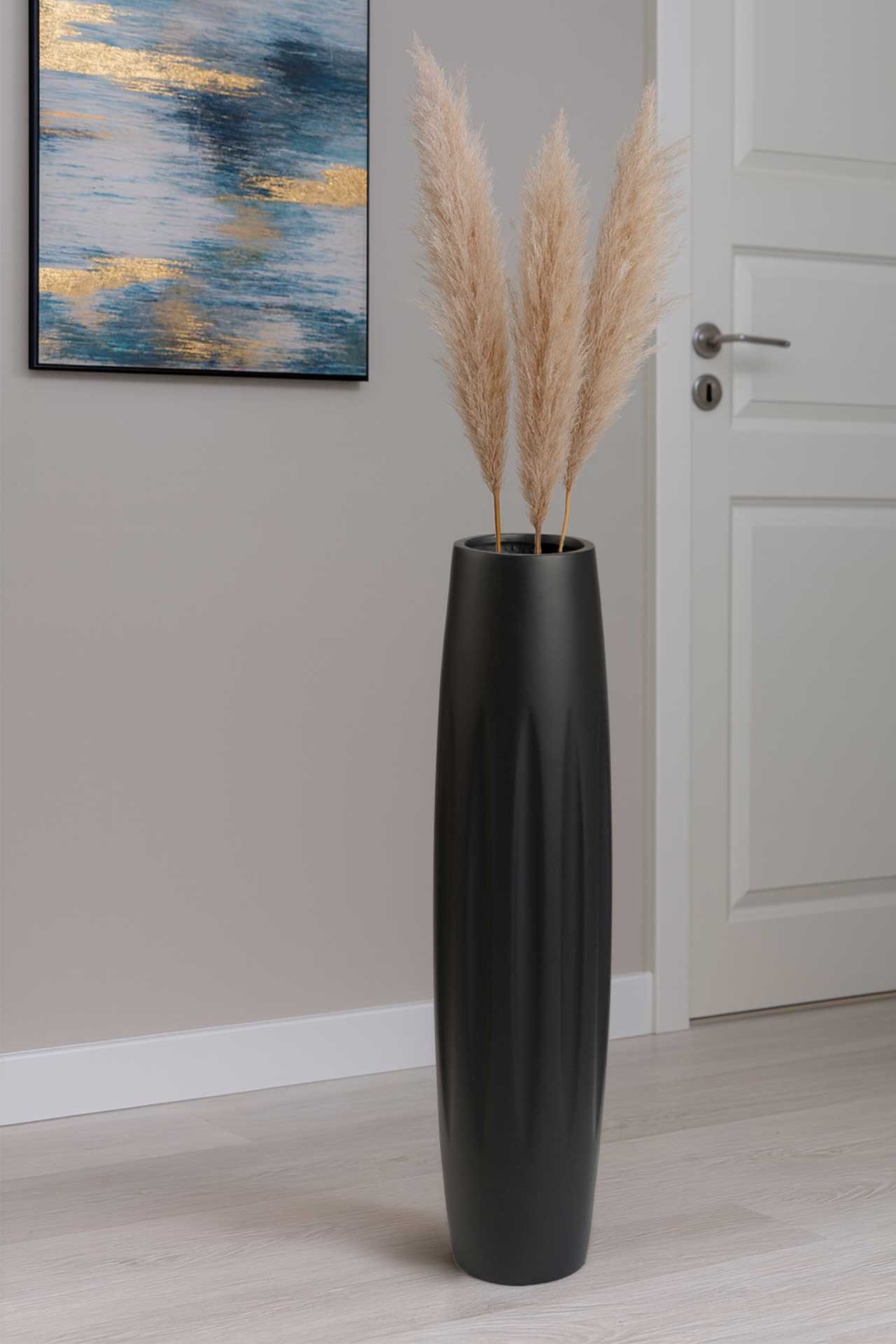 VIVANNO Bodenvase Fiberglas VERTIGA Säule - Schwarz Matt Mit Muster (1 St), günstig online kaufen