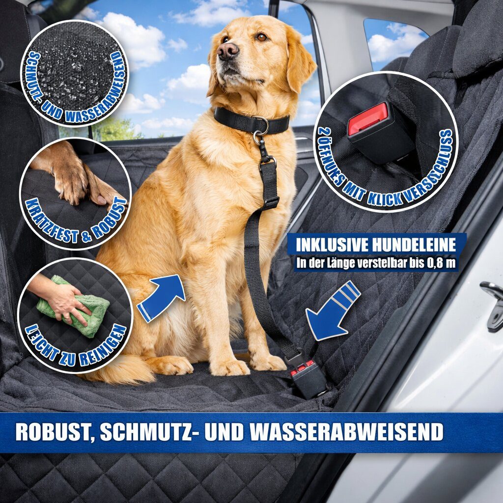 BigDean Tier-Autodecke Autoschondecke Hund Rücksitz mit Sichtfenster & Seitenschutz., Schnell und einfach durch Klickverschlüsse an den Kopfstützen