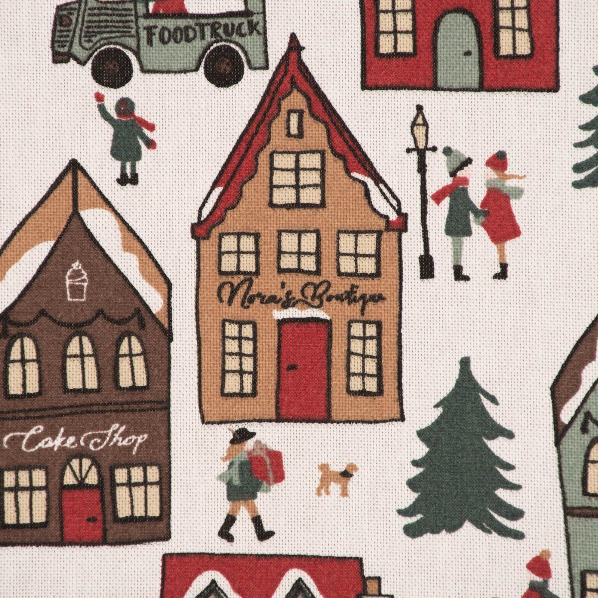SCHÖNER LEBEN. Stoff Dekostoff Meterware Winter ge Scene weiß braun rot grün 1,40m