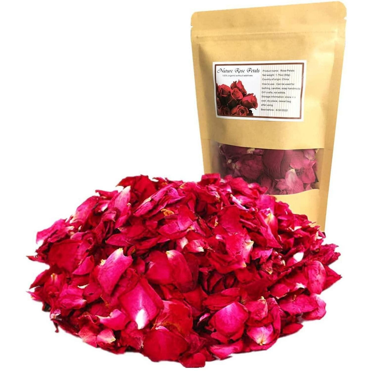 Trockenblume Getrocknete Rosenblätter Rot 50g, LuxusKollektion, Höhe 1 cm