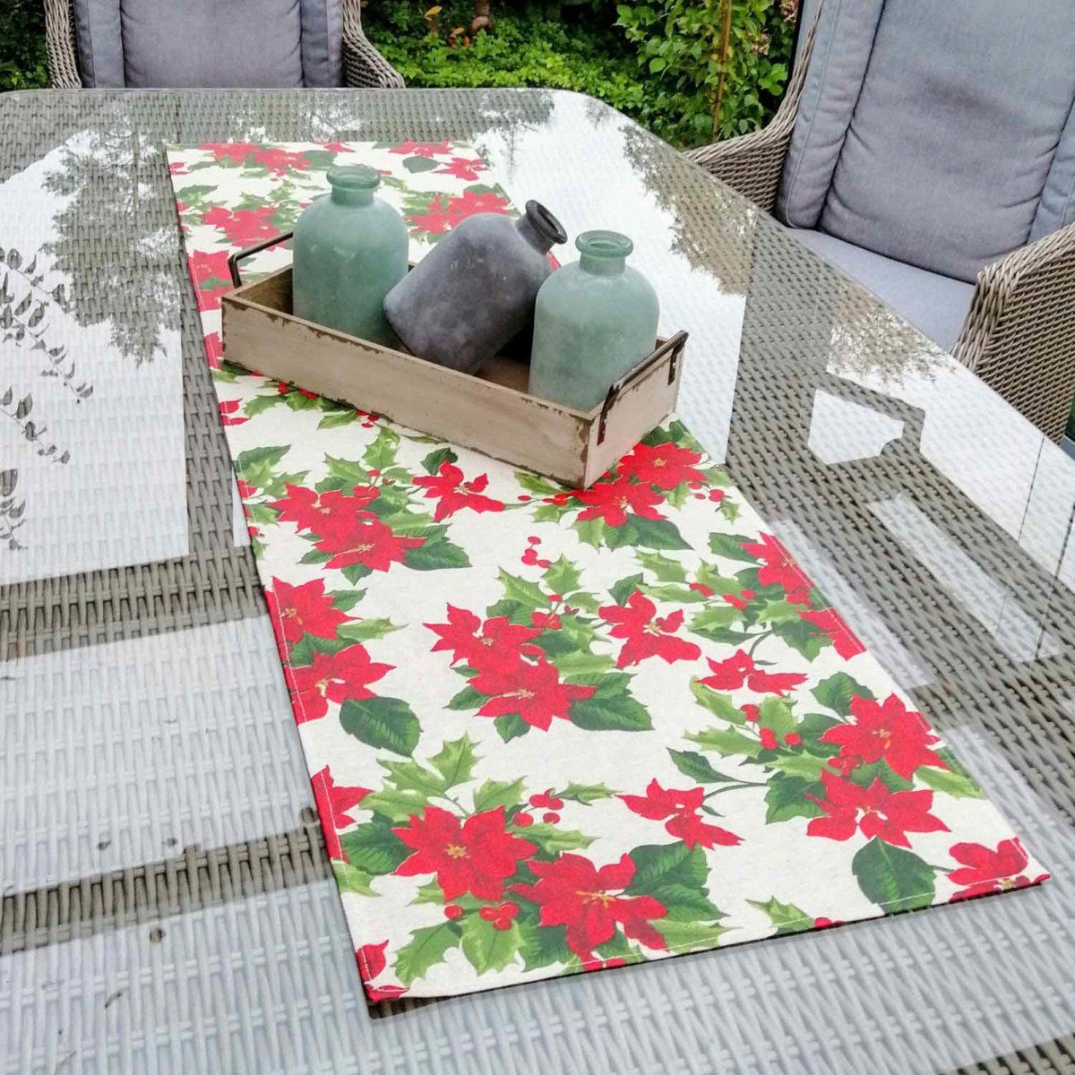 Mit Liebe dekoriert Tischläufer Tischläufer Weihnachtsstern Beschichtete Baumwolle