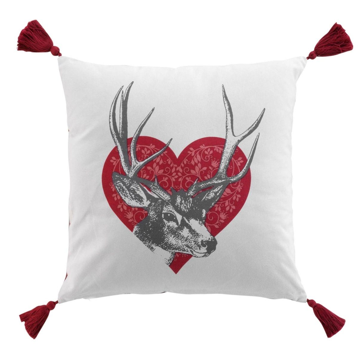 Dekokissen Hirsch Geweih 40x40 cm rot weiß inkl. Füllung Hirschkopf Herbst