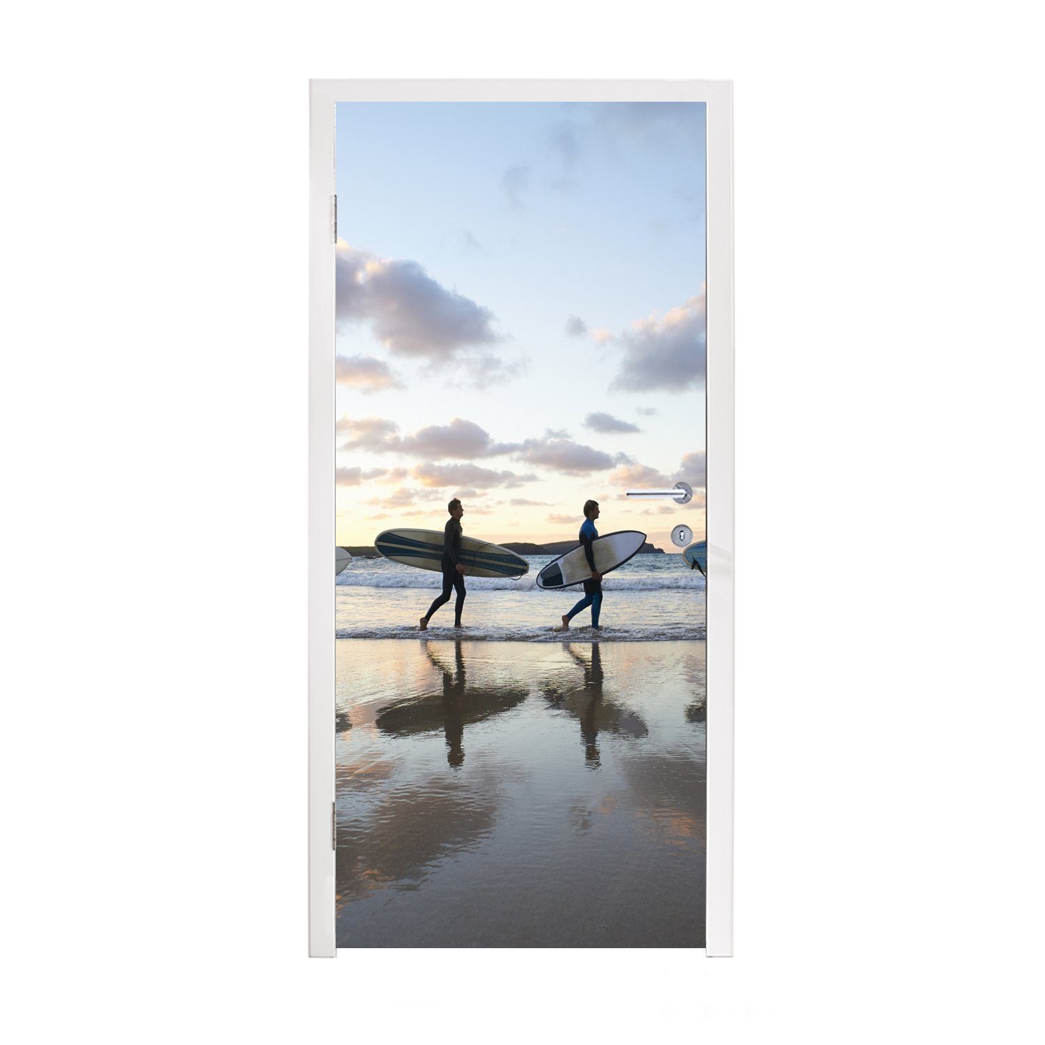 MuchoWow Türtapete Surfer am Strand, Matt, bedruckt, (1 St), Fototapete für Tür, Türaufkleber, 75x205 cm