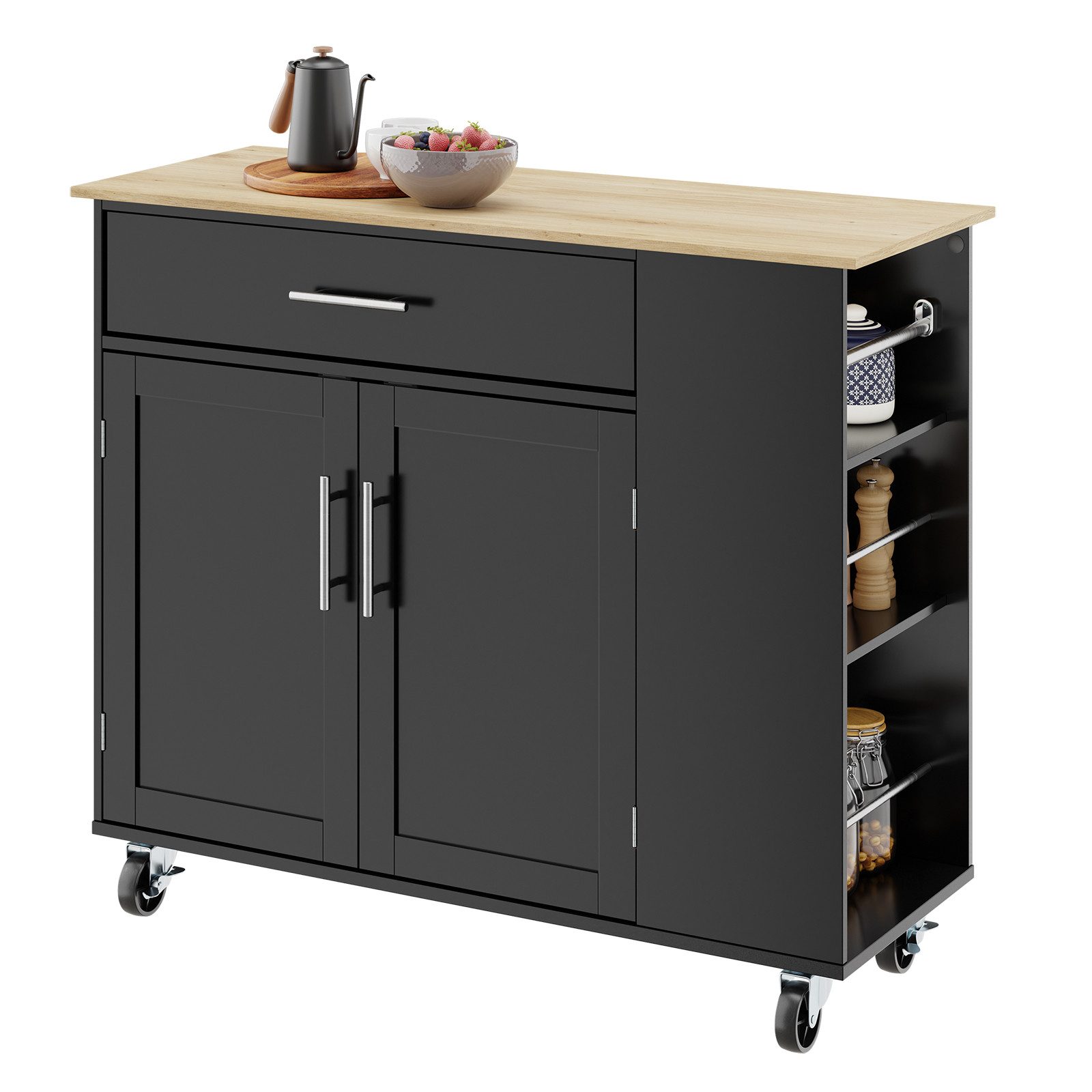 SoBuy Küchenwagen FKW108, Kücheninsel mit Arbeitsplatte, Sideboard freistehend, mit Arbeitsplatte, Servierwagen auf Rollen, Küchenschrank Esszimmer