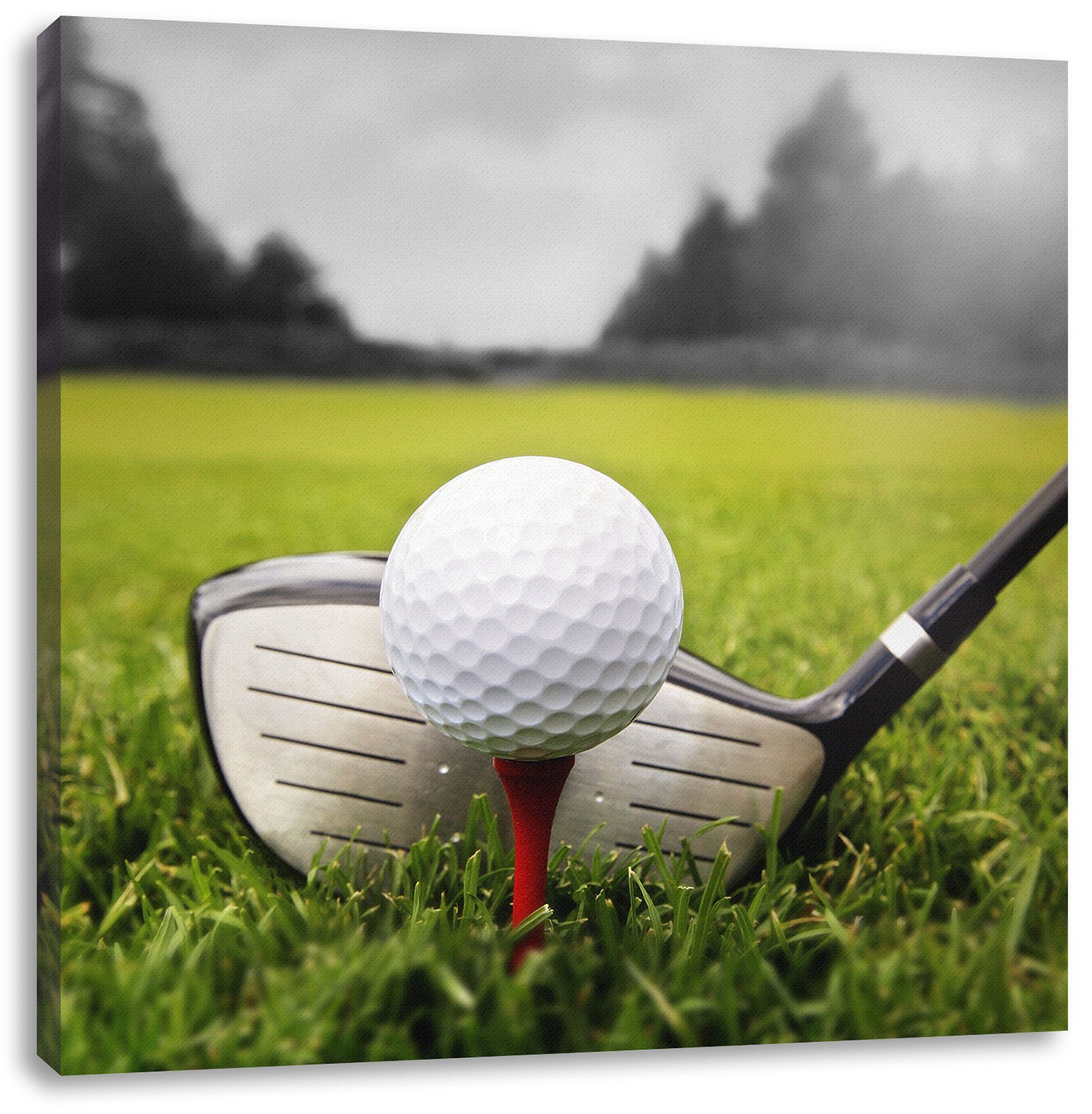 Golf Leinwandbild Zackenaufhänger Abschlag Pixxprint Abschlag, Golf inkl. Leinwandbild fertig St), bespannt, (1