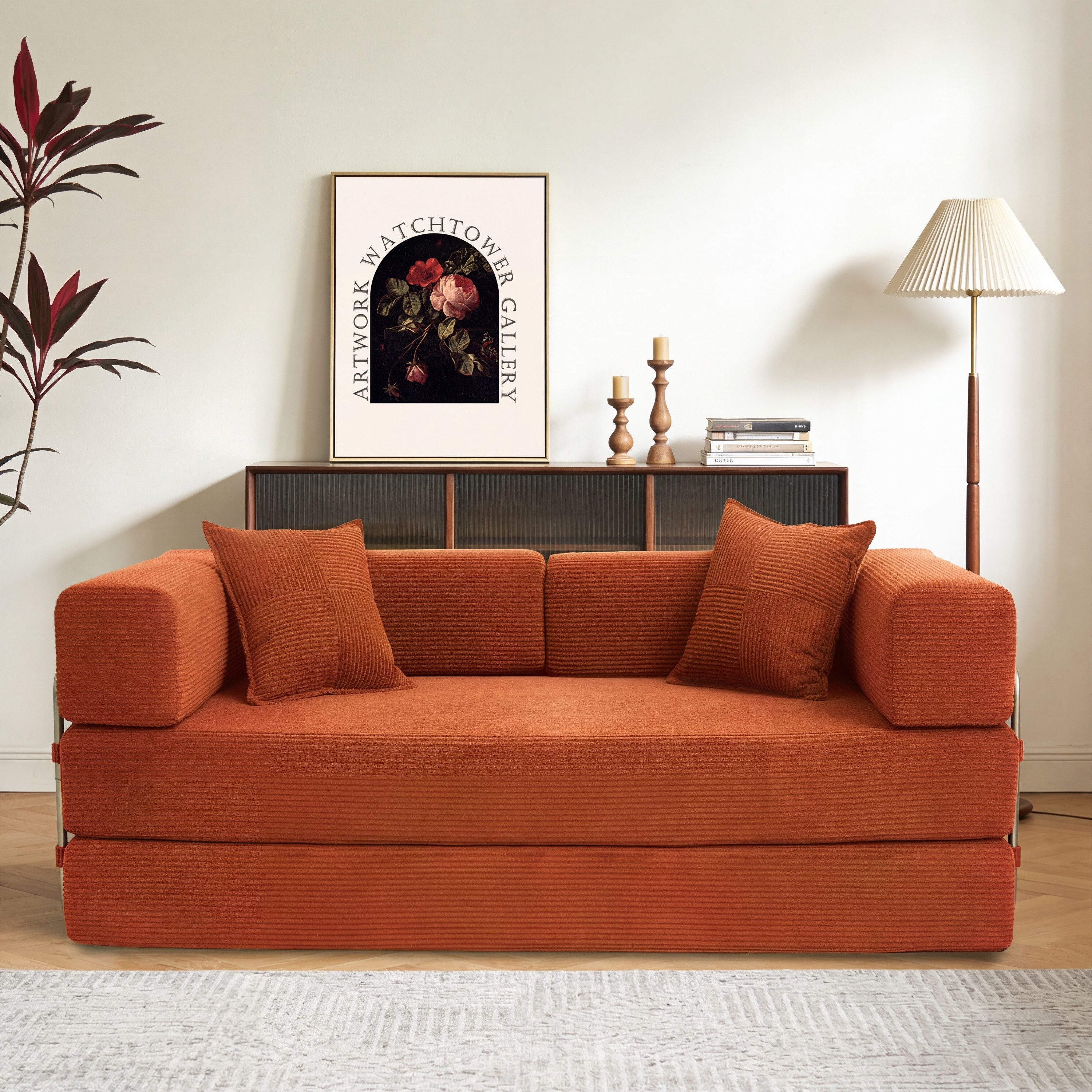 Vipbear Schlafsofa 5-in-1 Schlafsofa Cord, 300kg Belastbarkeit, 1 Teile, 200x100cm, Grün/Orange/Grau/Beige
