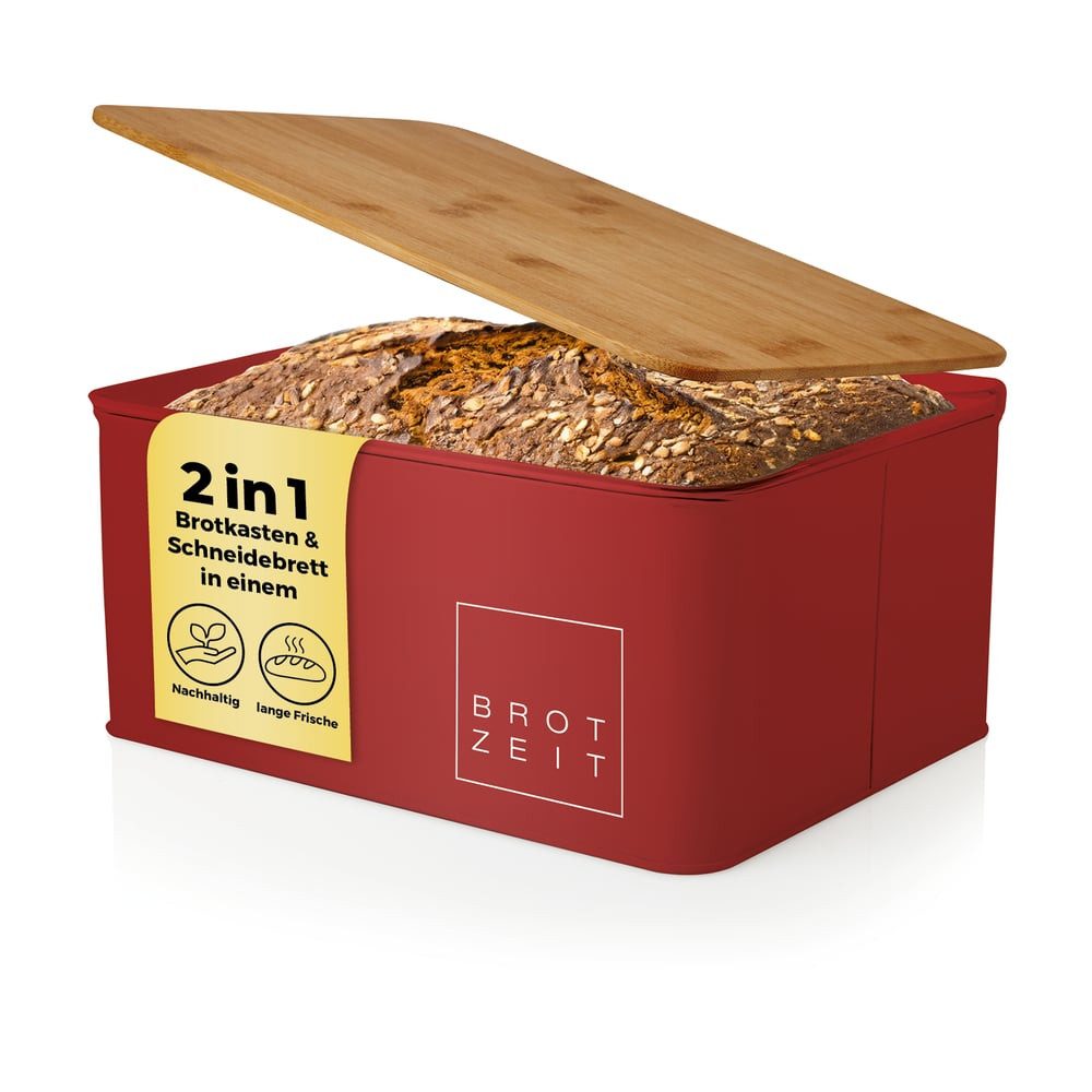 Lumaland Brotkasten Cuisine Brotkasten, Bambus/Metall, Brotdose aus Metall mit Bambus Deckel