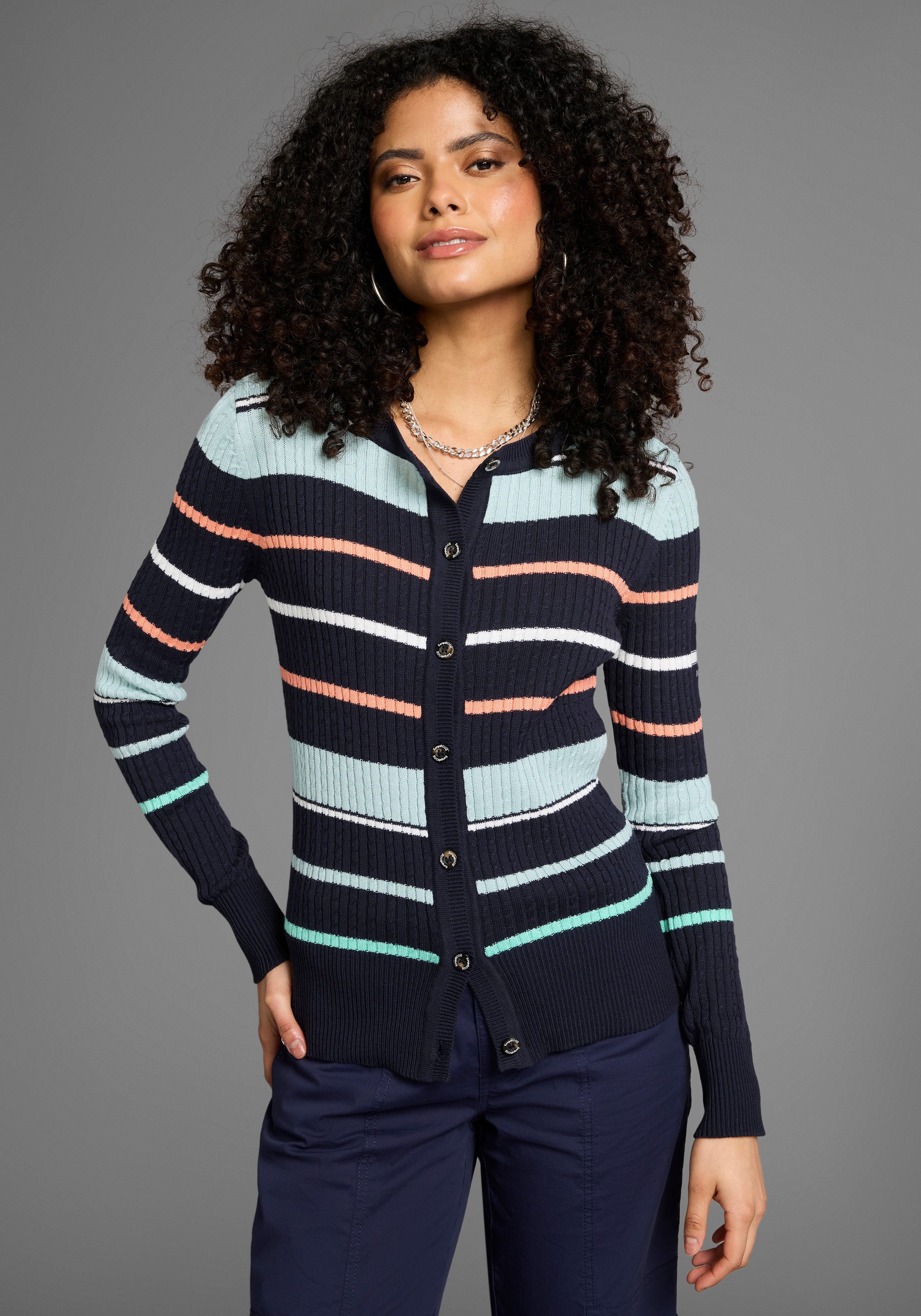 KangaROOS Strickjacke mit Zopfmuster und Streifen günstig online kaufen
