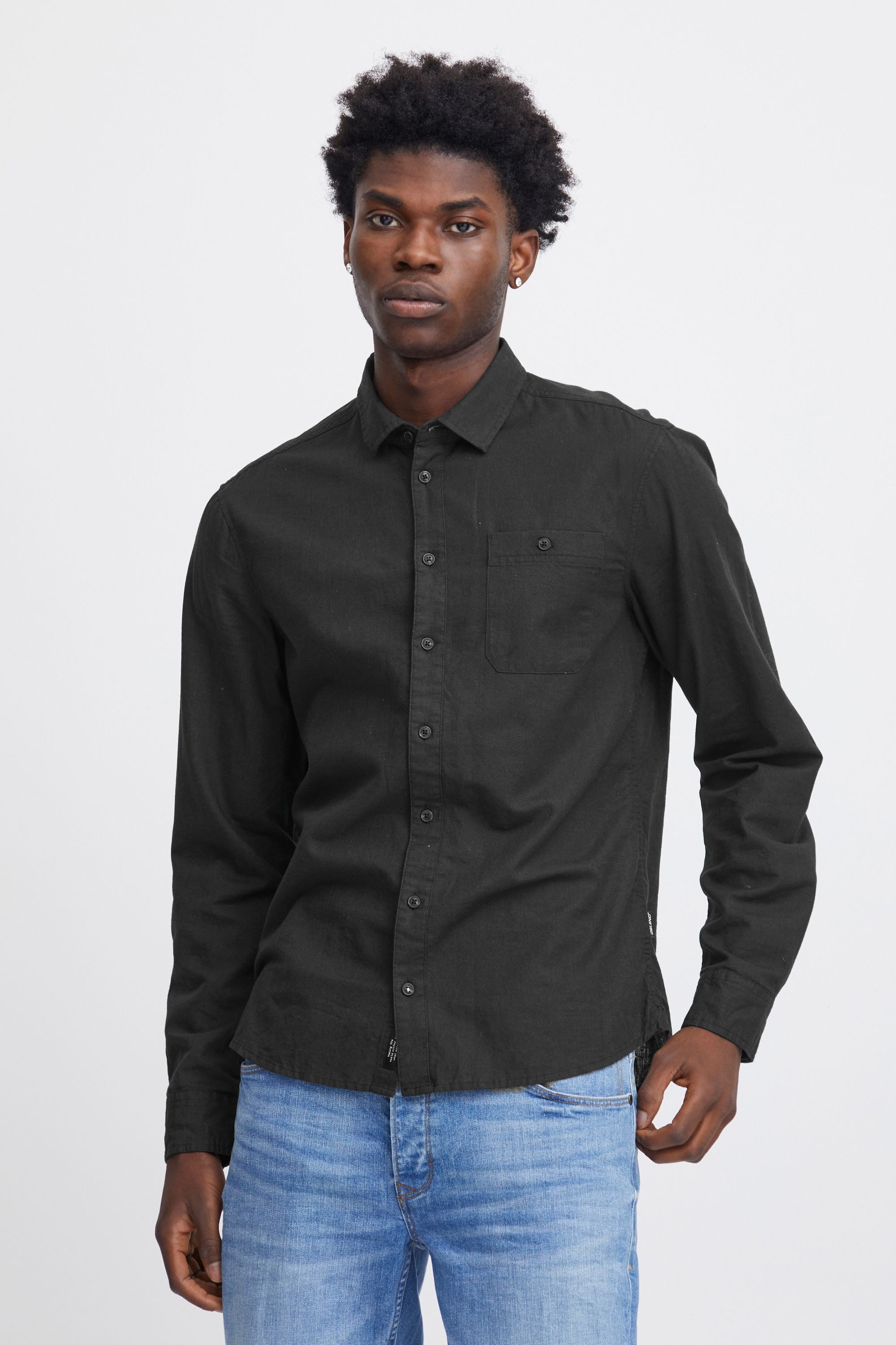 Blend Langarmhemd BHShirt Stilvolles Langarmhemd mit Brusttasche aus Leinenmix