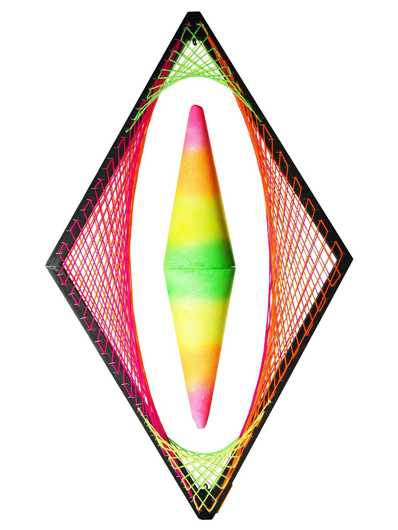 PSYWORK Dekoobjekt Schwarzlicht 2D StringArt Fadendeko Raute "Invert Neon Cone", 85cm, UV-aktiv, leuchtet unter Schwarzlicht