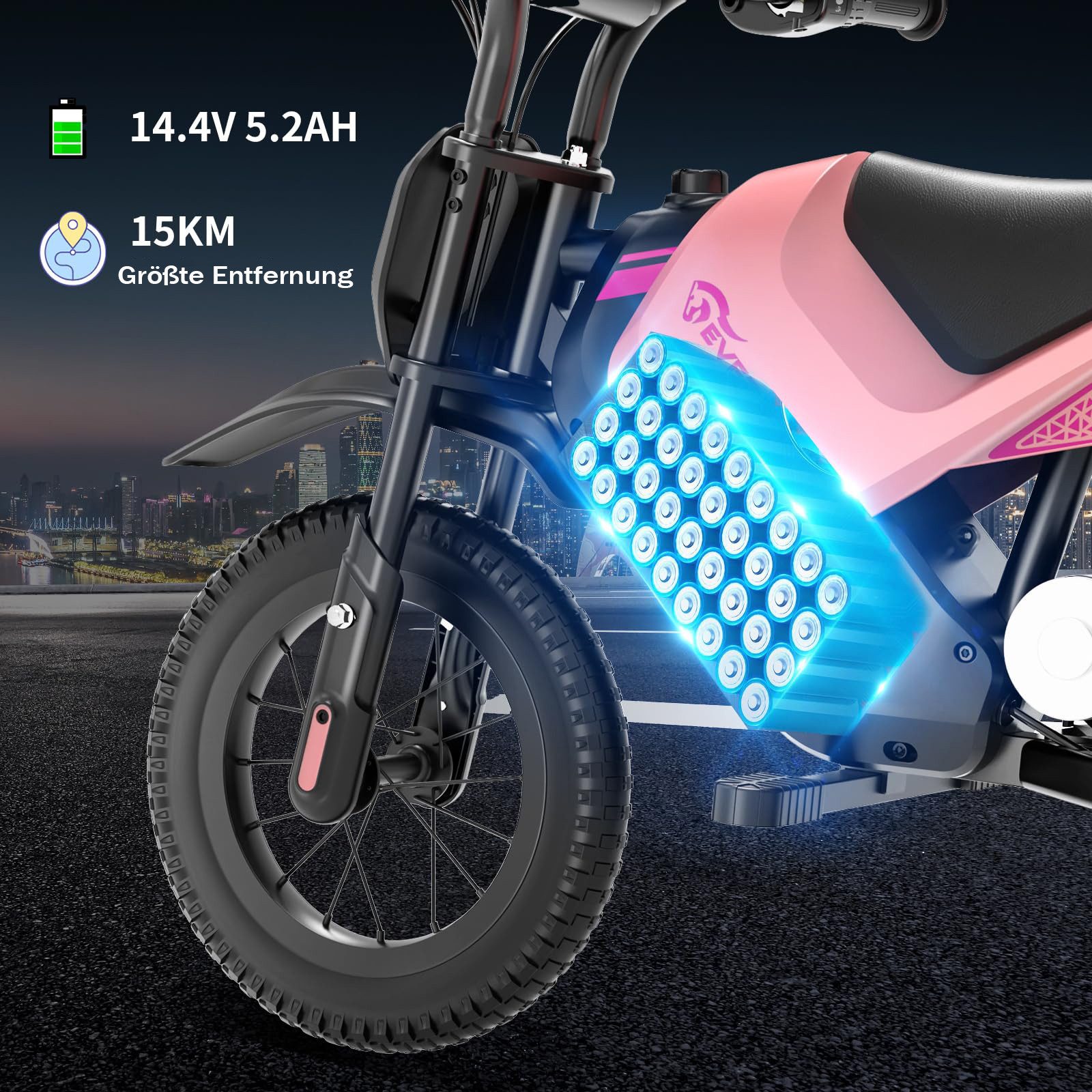EVERCROSS TECH Elektro-Kindermotorrad Elektro Motorrad mit 150W Motor, 12 Zoll Luftreifen, 5,2AH, MAX 10KM Lange Reichweite, Elektromotorrad für Kinder