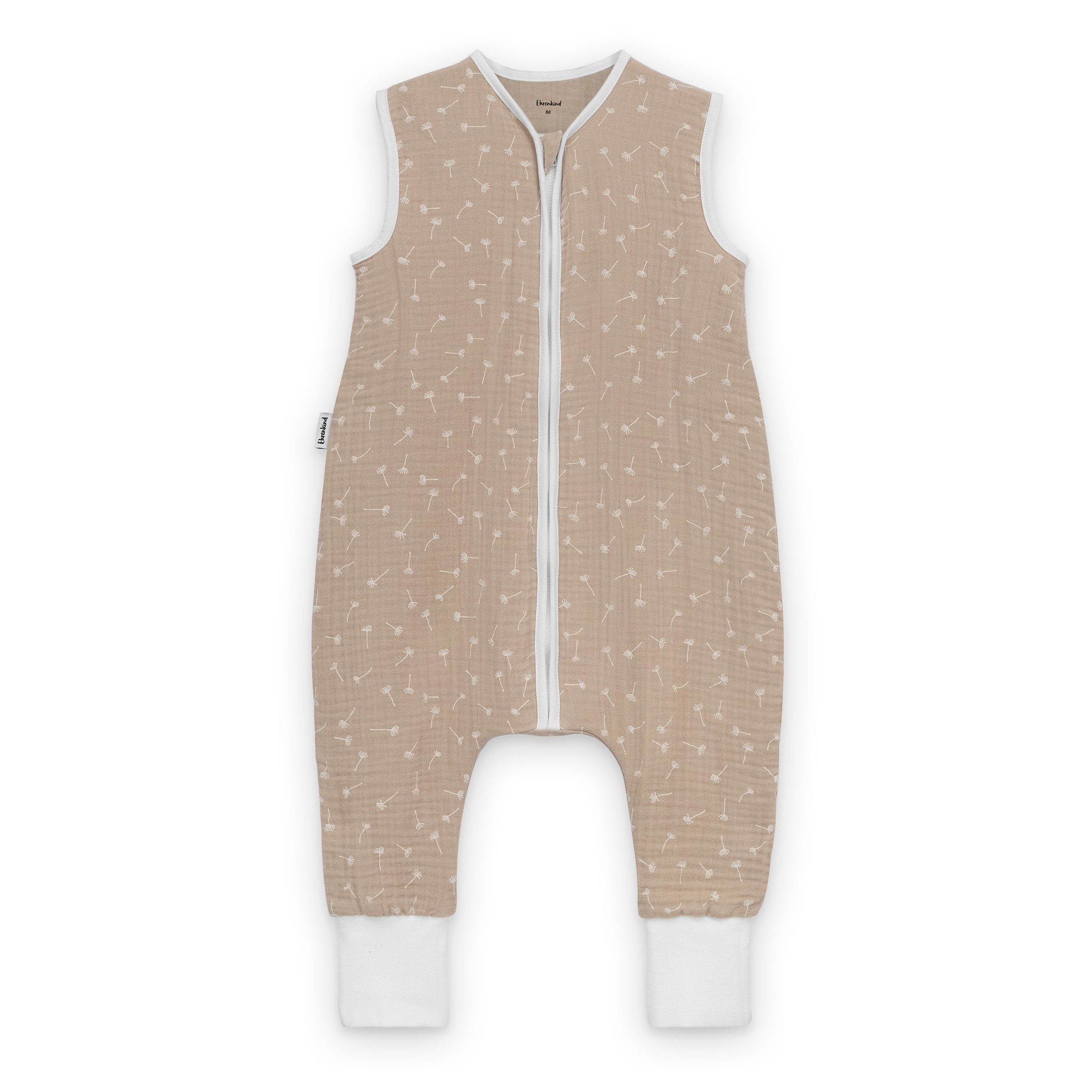 Ehrenkind Babyschlafsack Sommer 0.5 TOG aus Musselin, Premium Schlafsack mit Füßen (100 % Bio-Musselin, ohne Wattierung, leicht & atmungsaktiv, Beige Pusteblume), ideal für warme Nächte