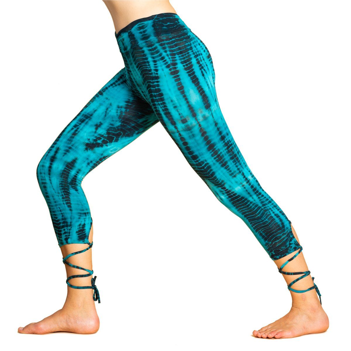 PANASIAM 3/4-Leggings Unikat Lace-up Batik 3/4 Leggings aus natürlicher Viskose Tiedye Batik alternative Hippie Leggings Yogaleggings Sportleggings mit Schnürung