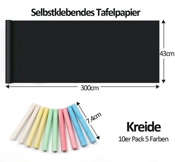 Homewit Tafelfolie 43x300cm Selbstklebend Tafelfolie Schwarz, (Set), Mit 10 Stück Bunte Kreide