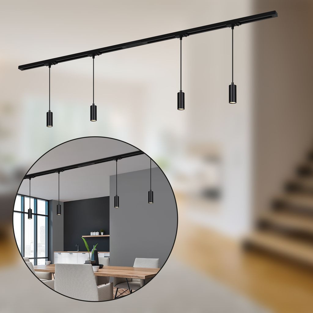 Briloner Leuchten LED Pendelleuchte 8016045B, LED fest integriert, 2700K - Extra-Warmweiß, Schienensystem Rail 1,5 m Schwarz 4,5W Decke Wohnzimmer Büro Küche