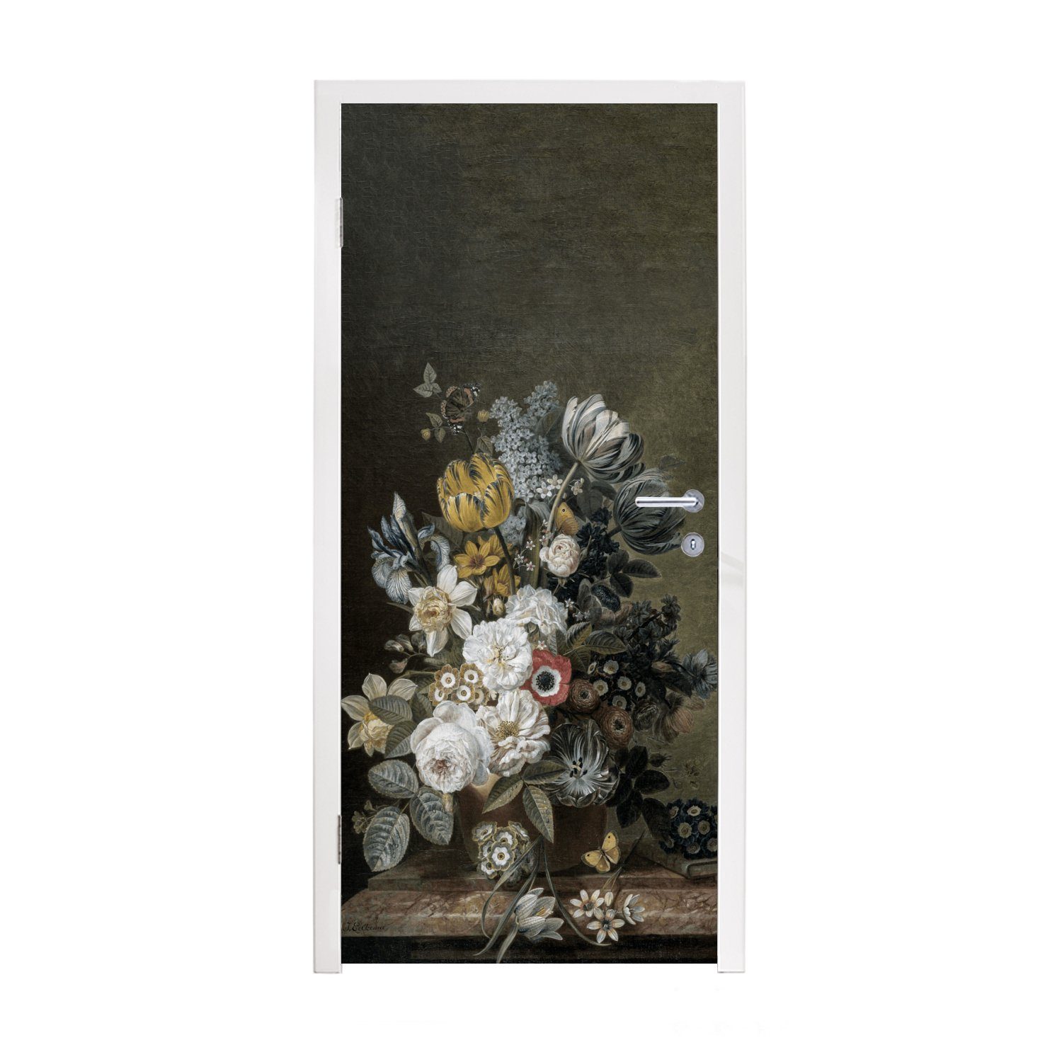 mit Malerei, Meister - Alte MuchoWow Matt, cm St), bedruckt, Stilleben Türaufkleber, 75x205 - Tür, Blumen (1 für Türtapete Fototapete