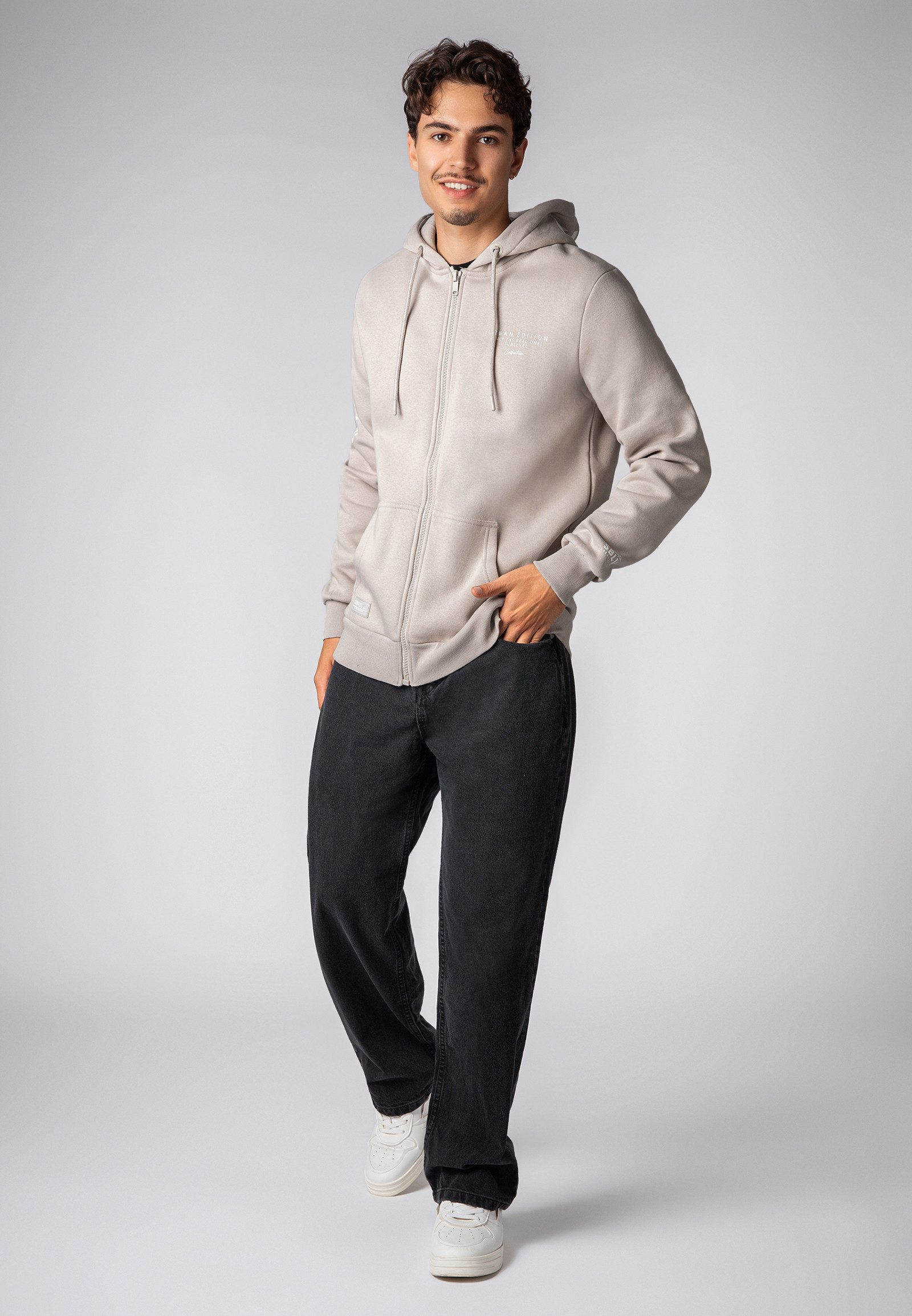 SUBLEVEL Kapuzensweatjacke Herren Zipperjacke mit Kapuzen Print Sweatshirtjacke, Kapuzenpullover mit Kängurutasche und Kapuze