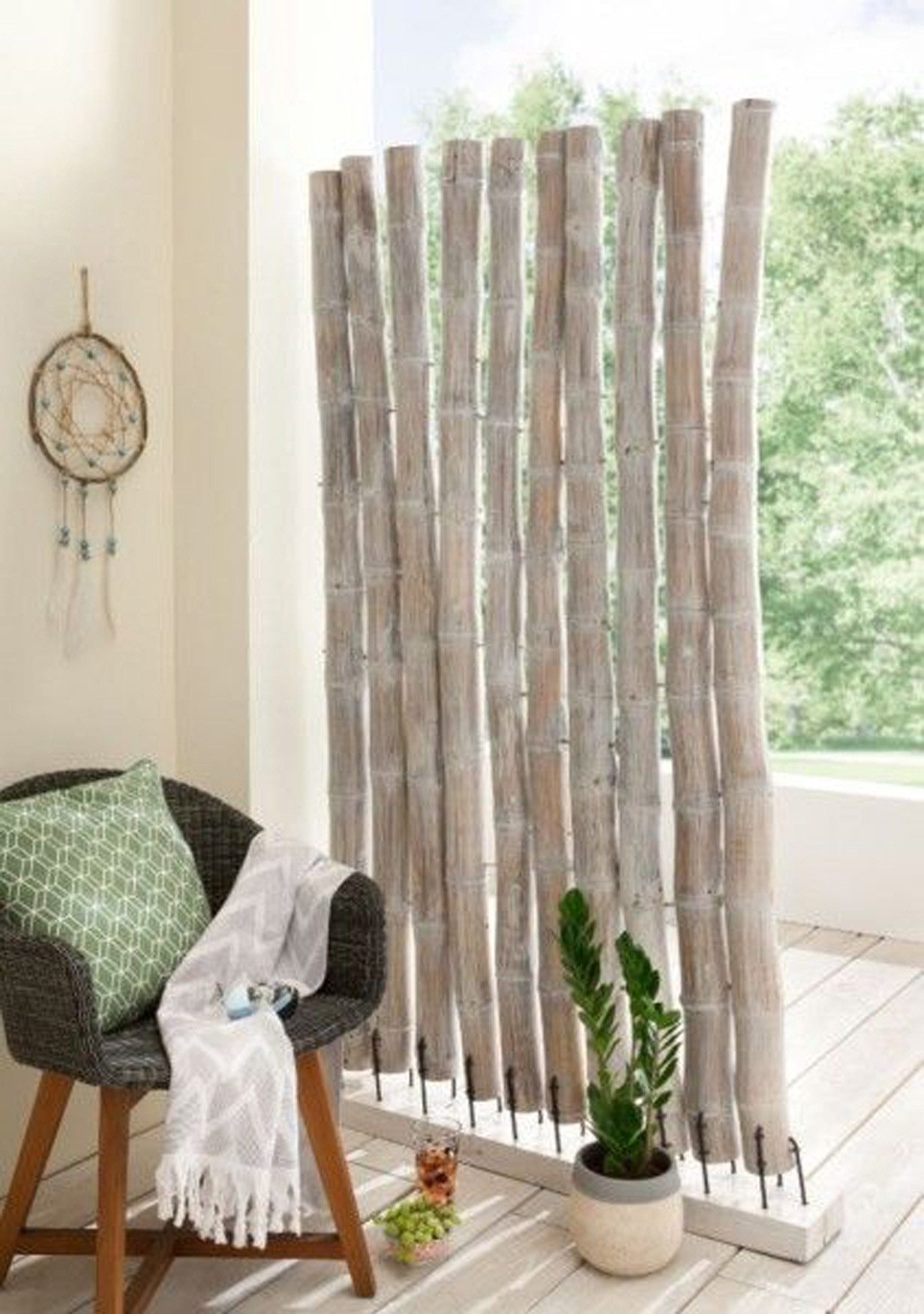 More2Home Paravent Raumteiler BAMBUS, White Wash, 110 x 190 cm