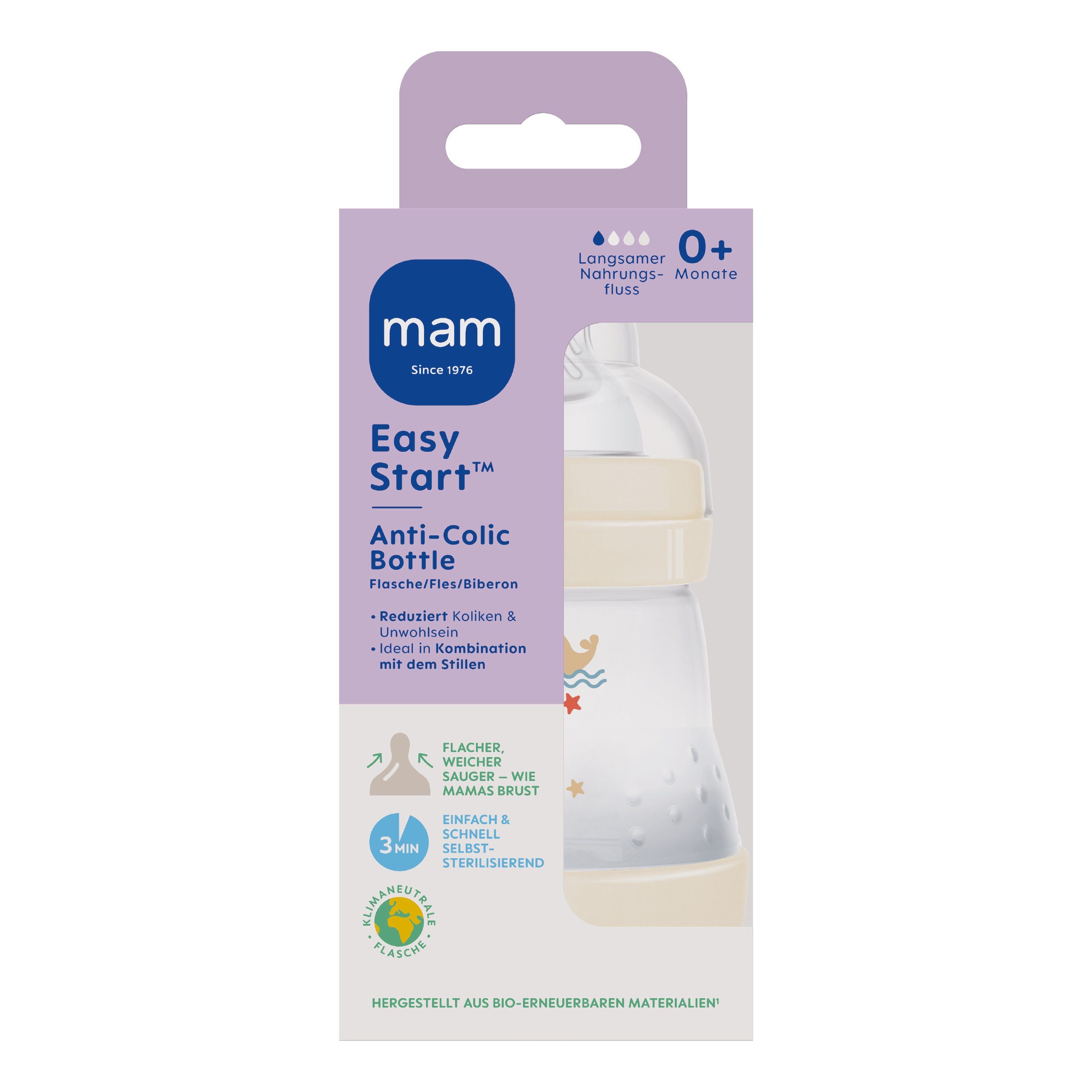 MAM Babyflasche Easy Start Baby Weithalsflasche mit SkinSoft Trinksauger
