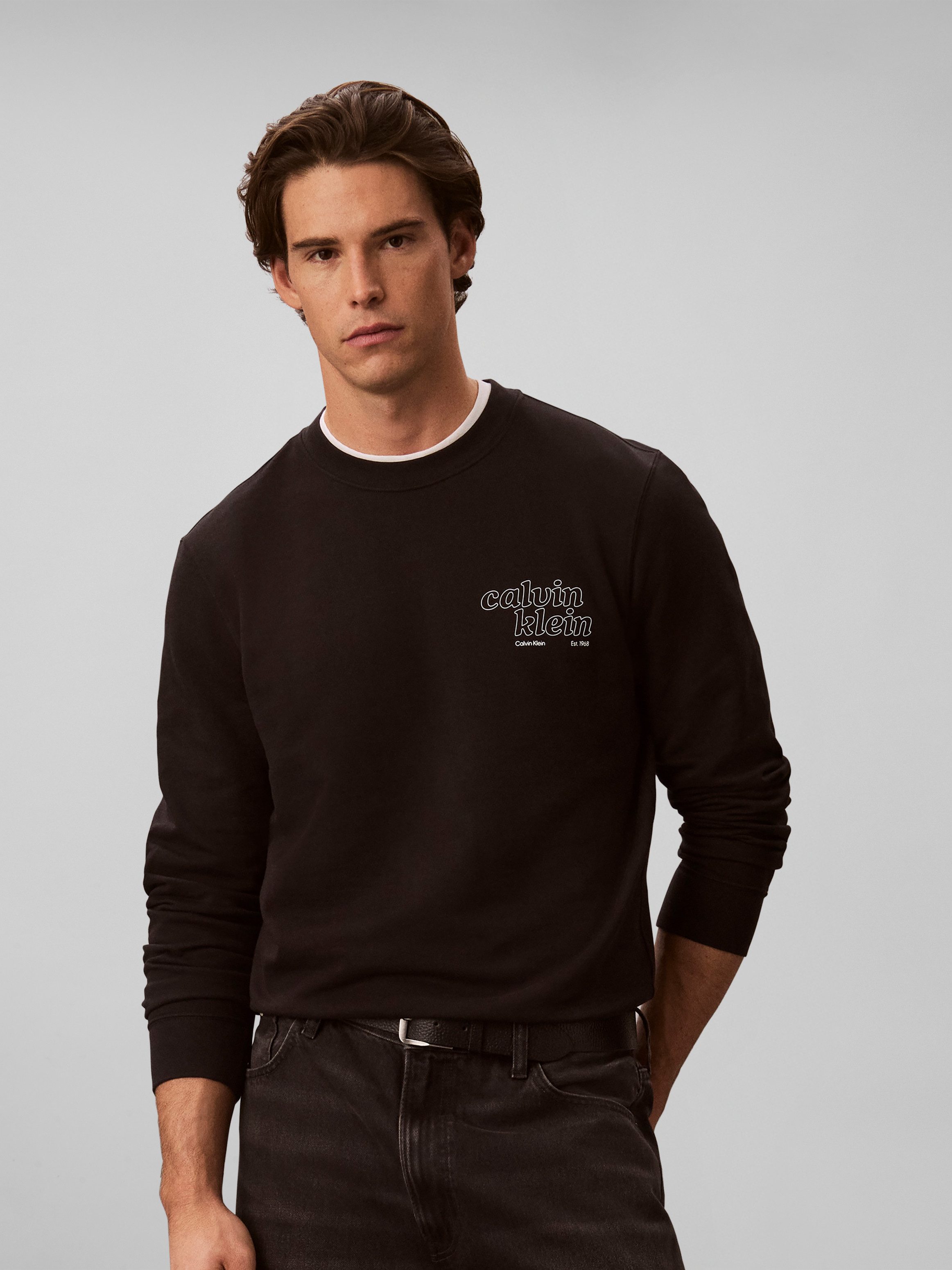 Calvin Klein Jeans Sweatshirt Rundhalsausschnitt, Brustdruck, reine Baumwolle