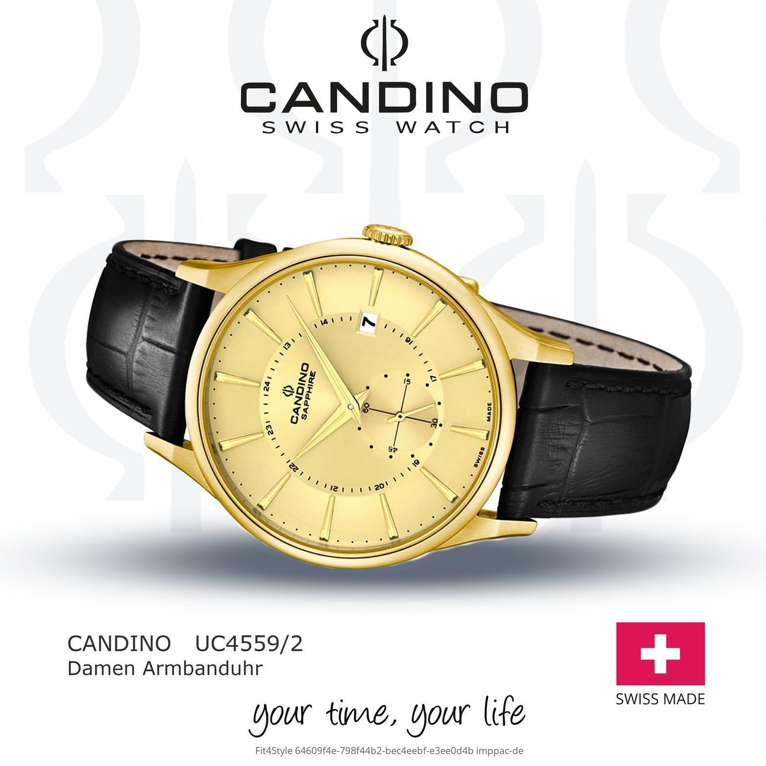 Candino mit Candino Elegant- Quarzwerk Quarzuhr groß 41,3mm), Lederarmband, (ca. Gehäuse, Elegance Damen Uhr, rundes Damenuhr